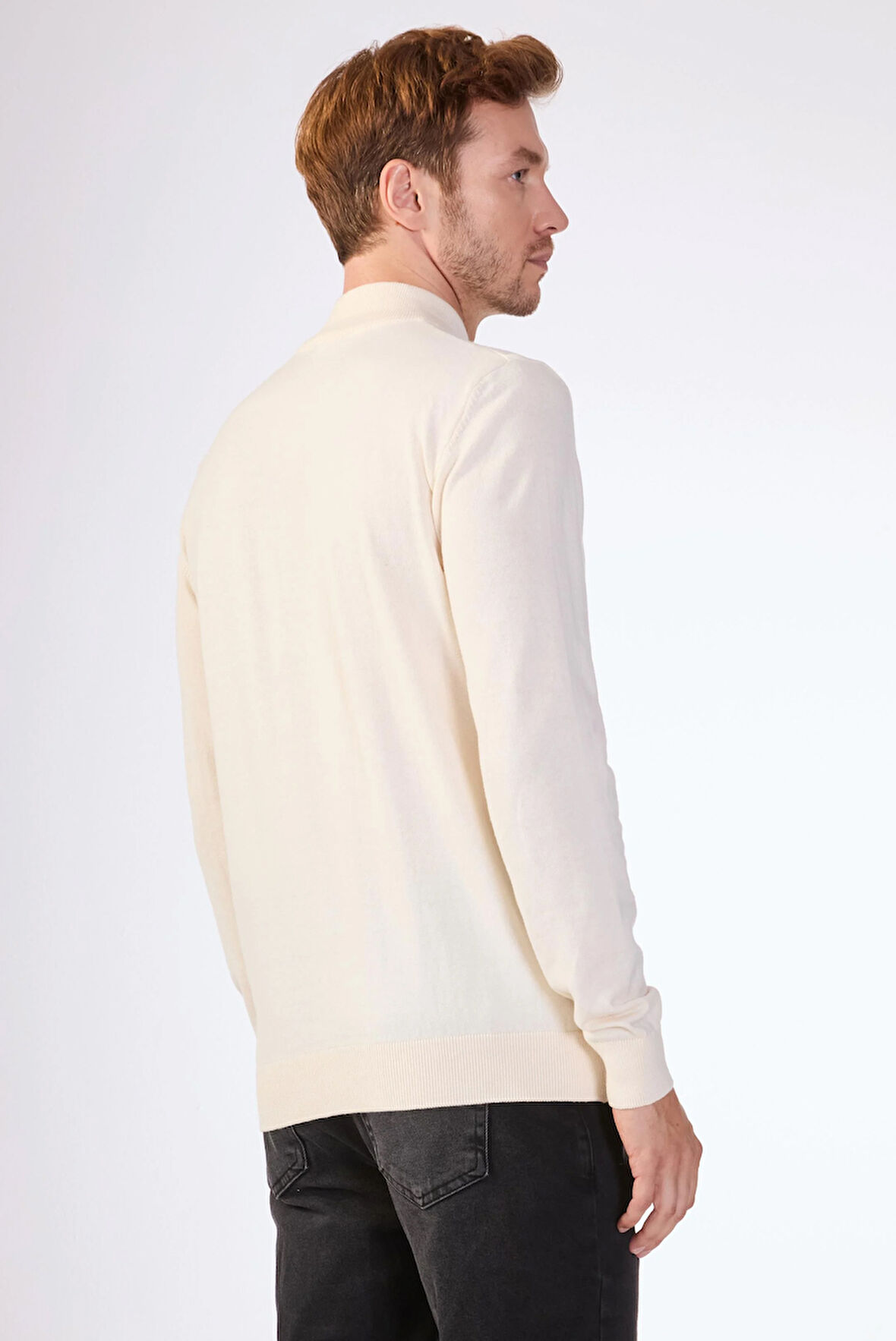 Ekru   Düz Erkek Triko - Slim Fit