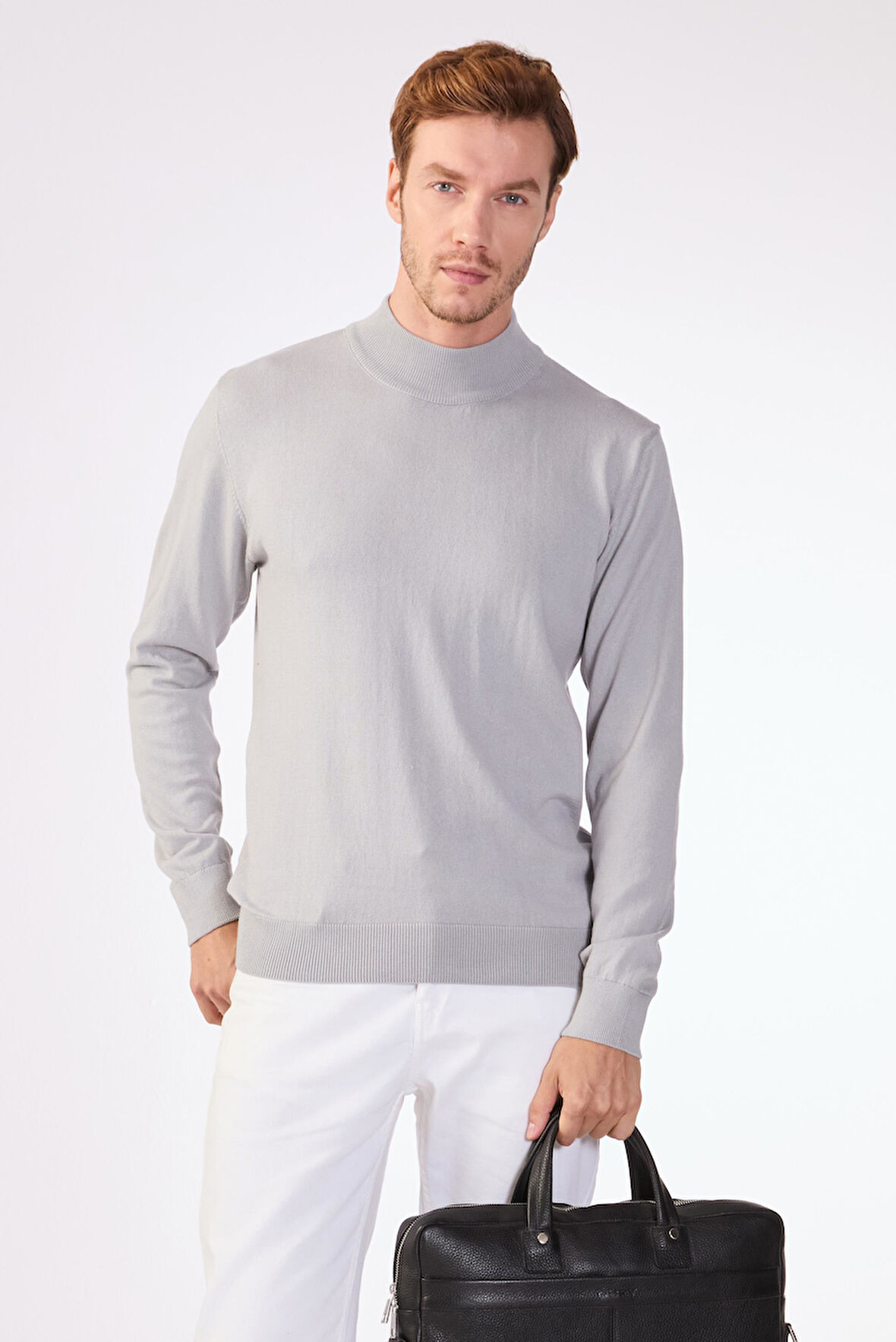 Gri   Düz Erkek Triko - Slim Fit