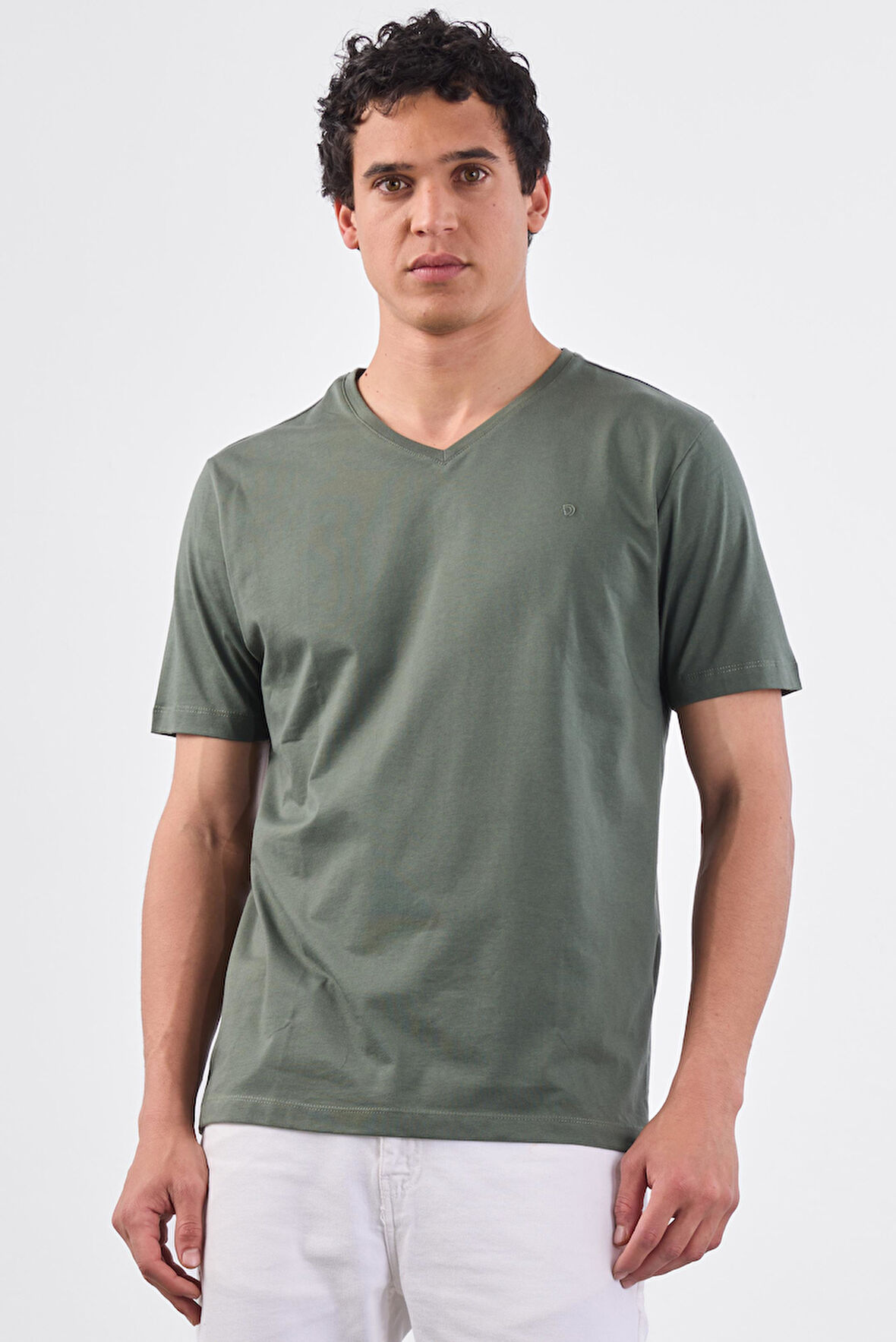 Haki   Düz Erkek T-Shirt - Slim Fit