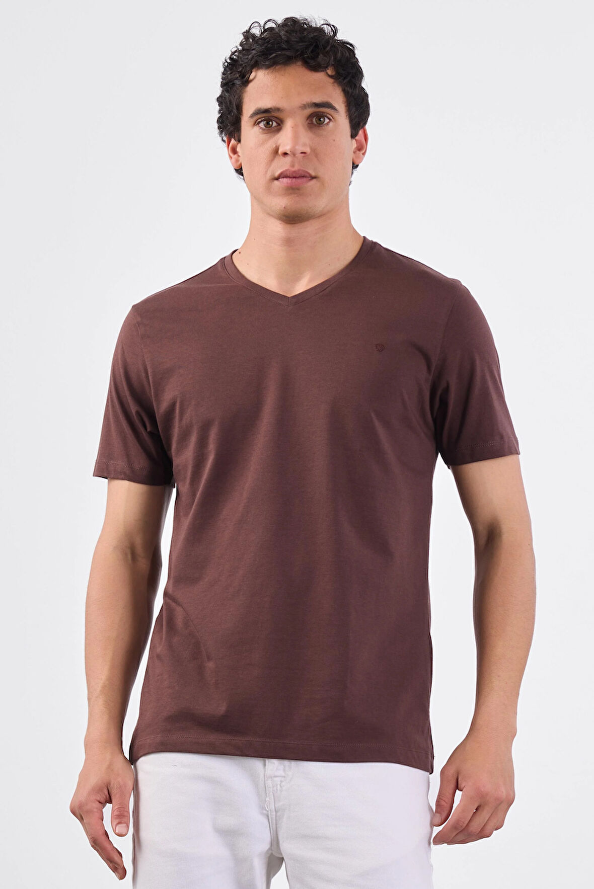 Kahve   Düz Erkek T-Shirt - Slim Fit