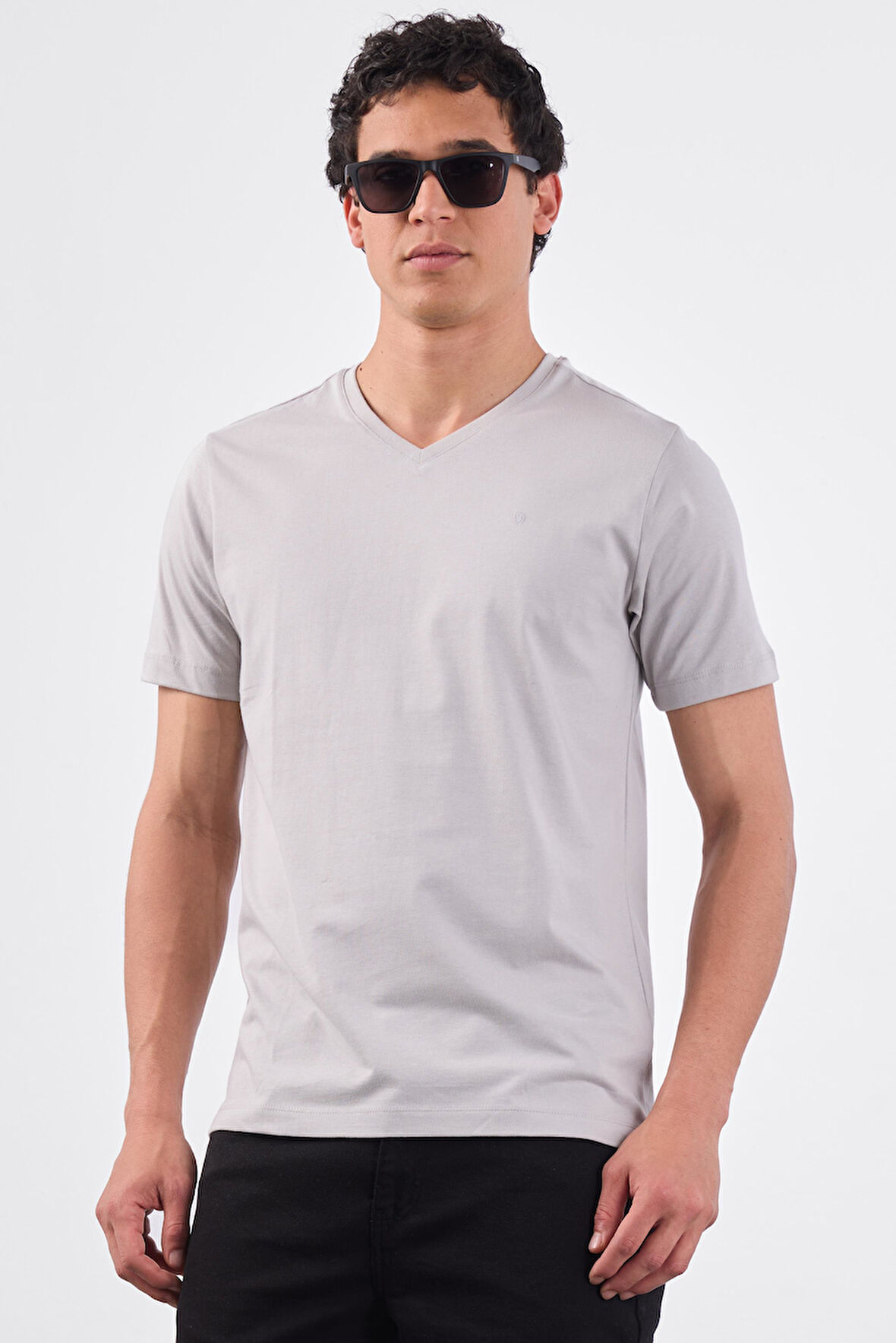Gri   Düz Erkek T-Shirt - Slim Fit