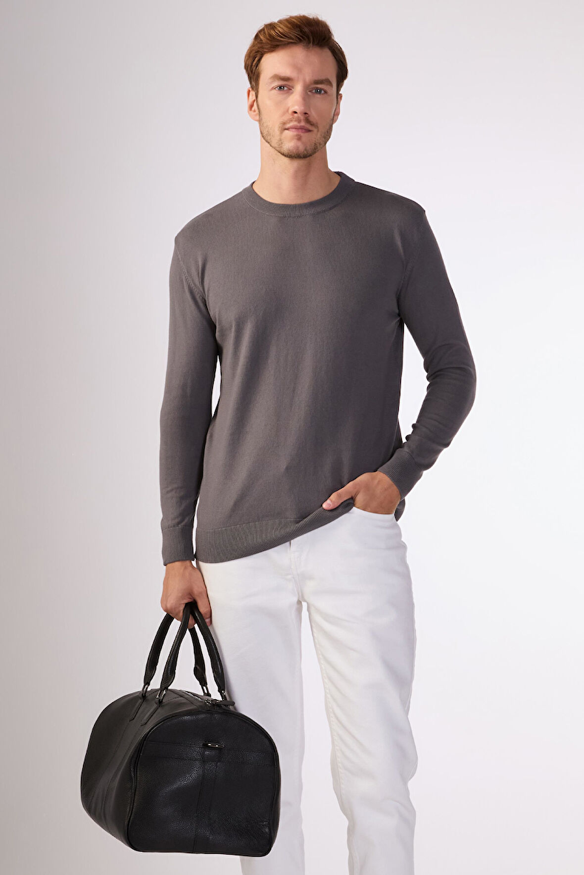 Antrasit   Düz Erkek Triko - Slim Fit