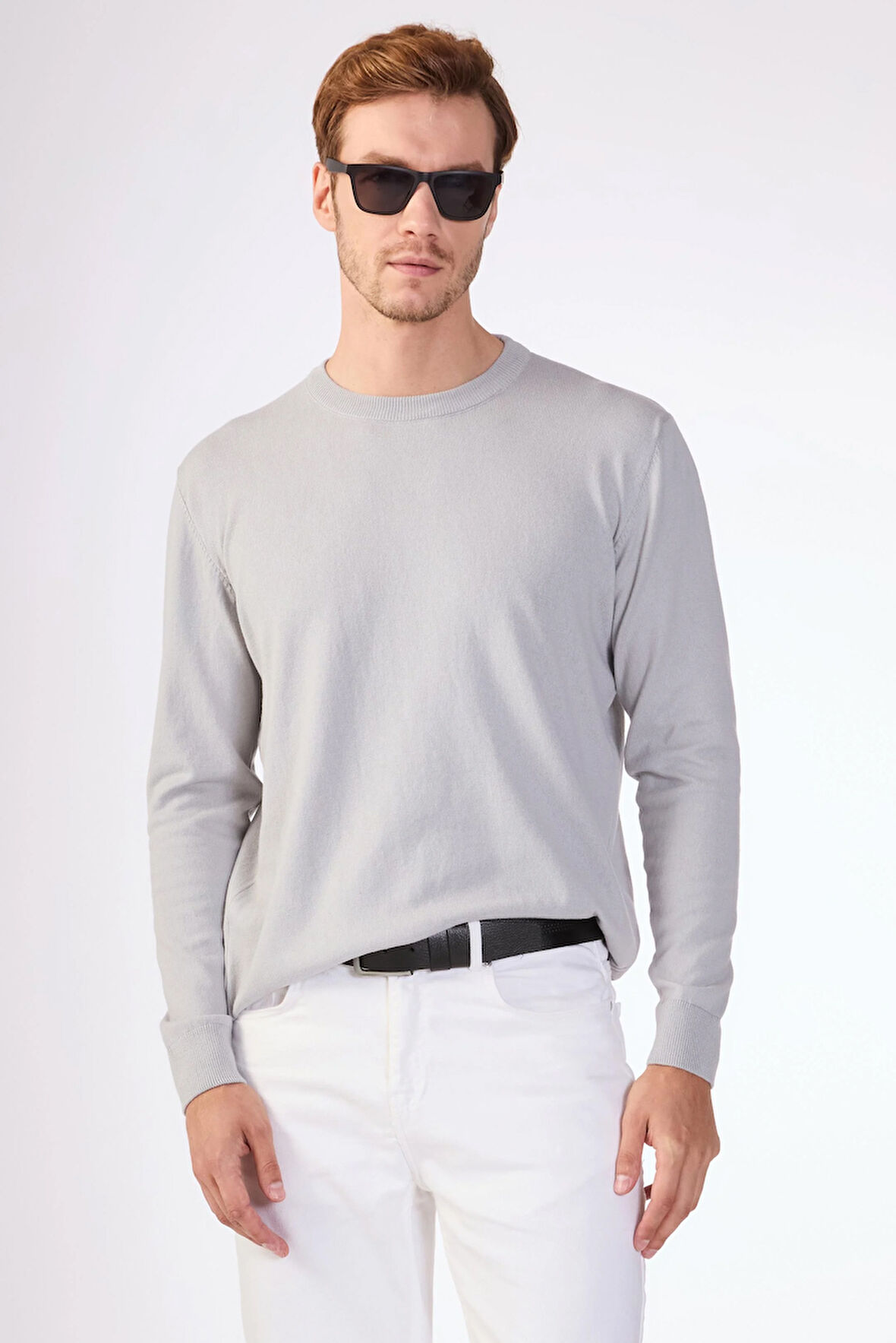 Gri   Düz Erkek Triko - Slim Fit