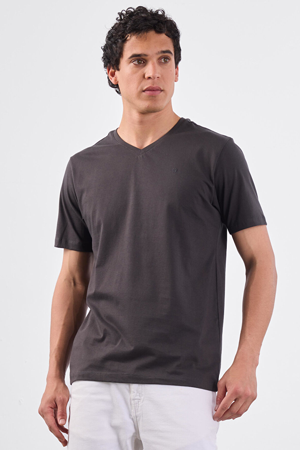 Antrasit   Düz Erkek T-Shirt - Slim Fit