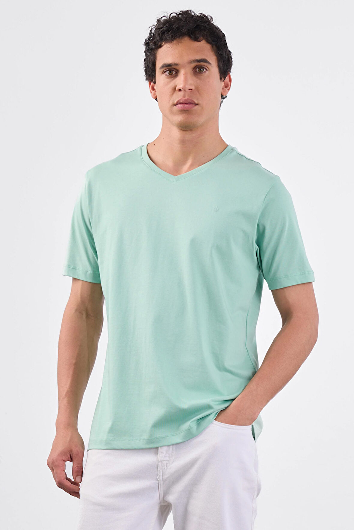 Mint Yeşili   Düz Erkek T-Shirt - Slim Fit