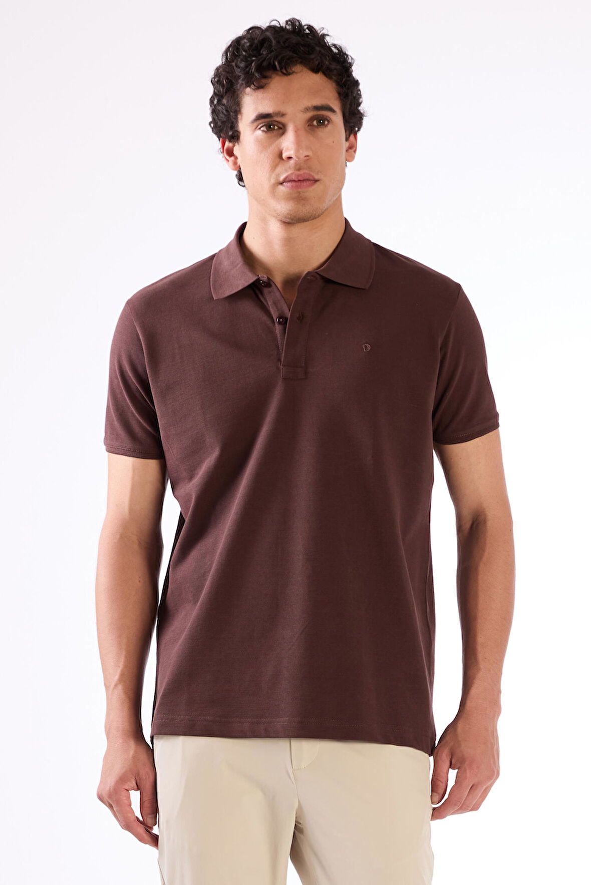 Kahve   Düz Erkek T-Shirt - Slim Fit