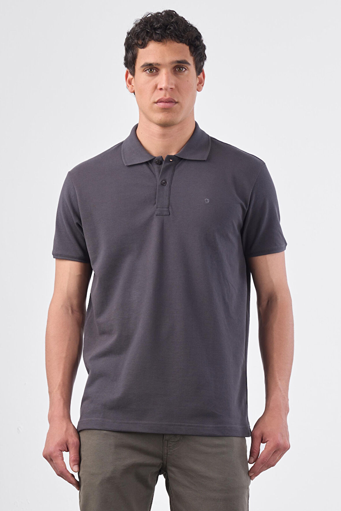 Antrasit   Düz Erkek T-Shirt - Slim Fit