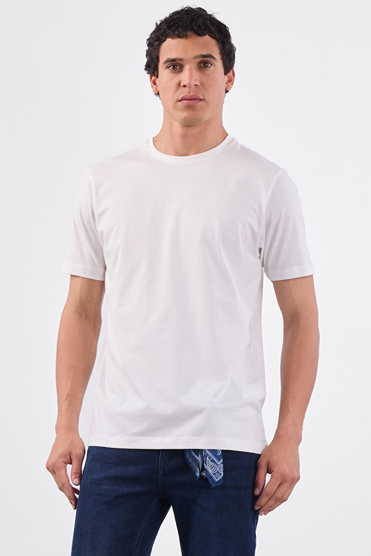 Beyaz   Düz Erkek T-Shirt - Slim Fit