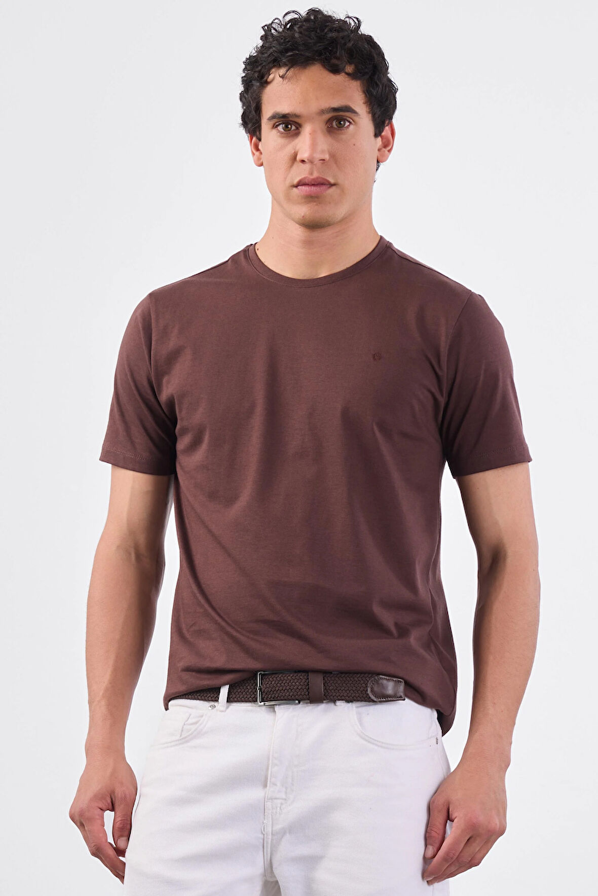 Kahve   Düz Erkek T-Shirt - Slim Fit