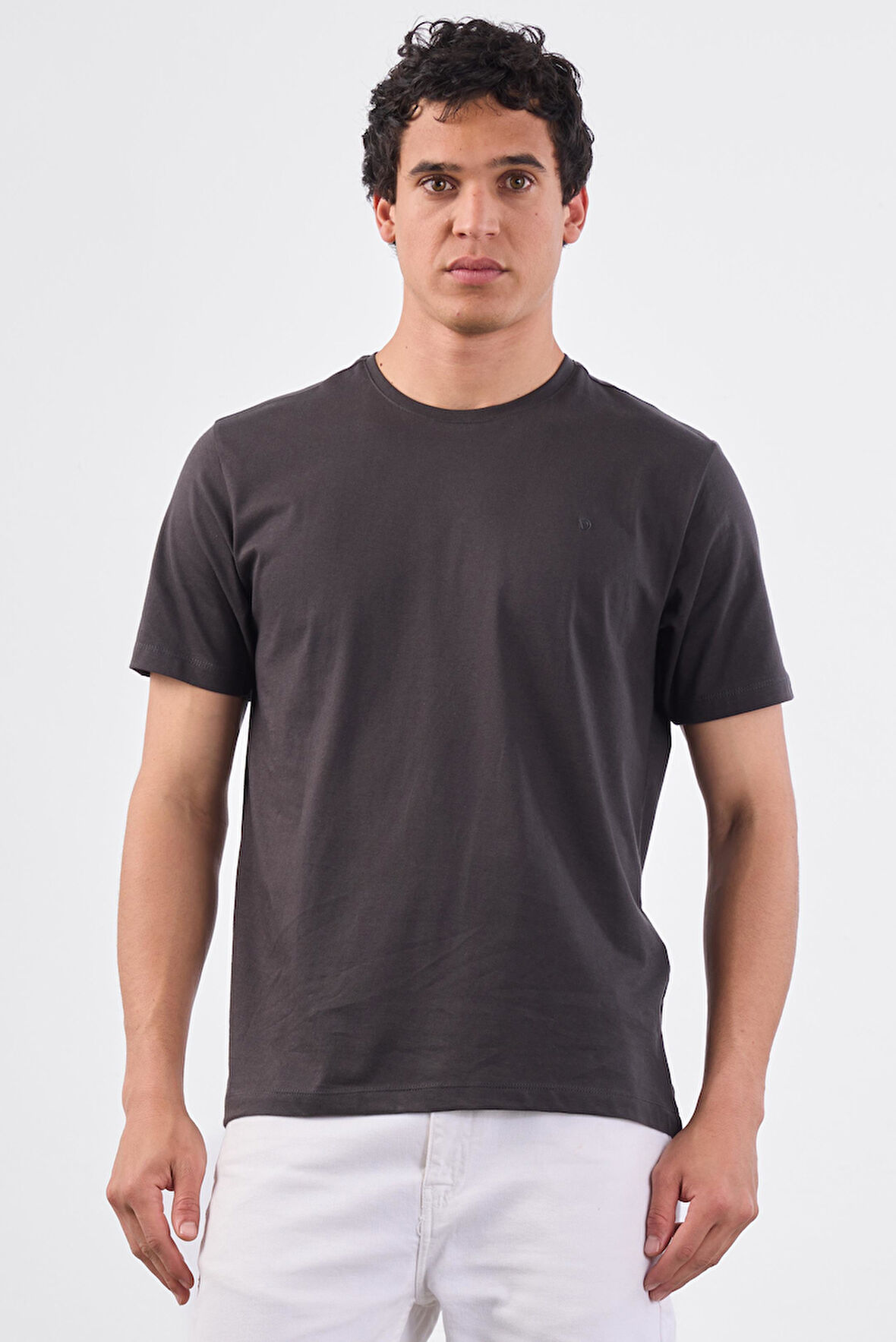 Antrasit   Düz Erkek T-Shirt - Slim Fit