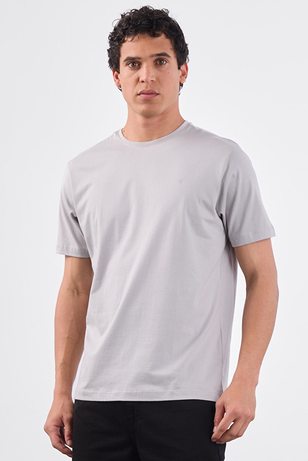 Gri   Düz Erkek T-Shirt - Slim Fit