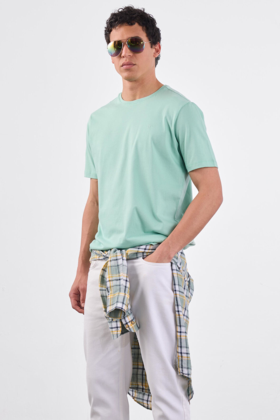 Mint Yeşili   Düz Erkek T-Shirt - Slim Fit