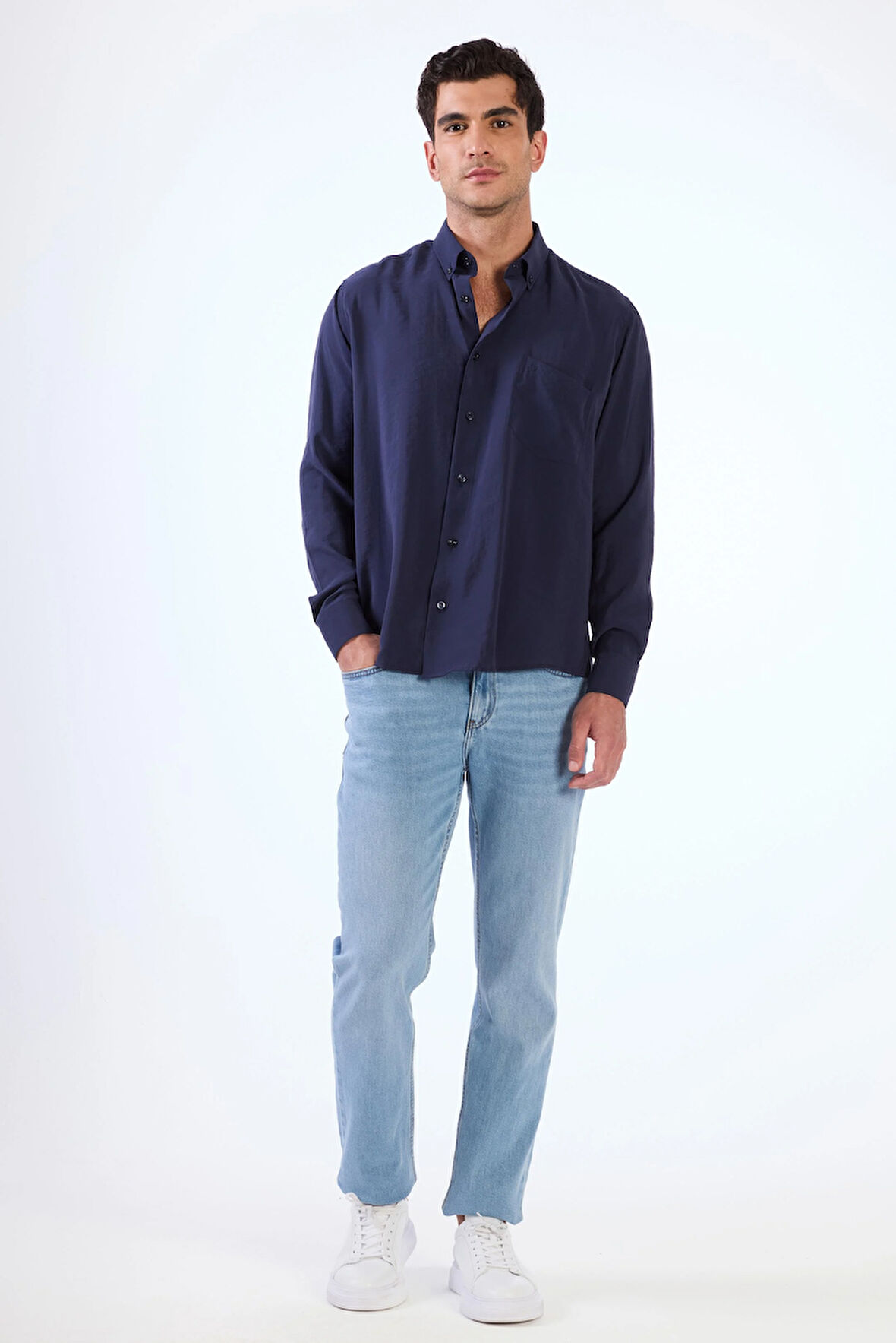 Lacivert Modal Düz Renk Regular Fit Erkek Gömlek 