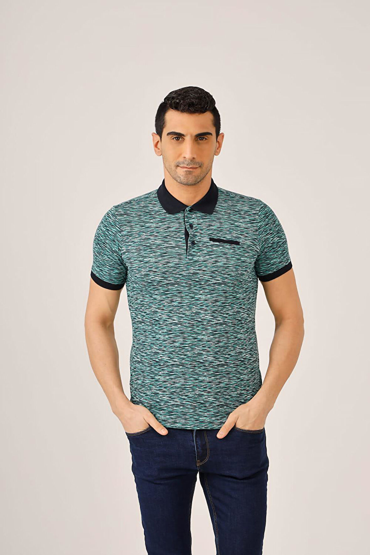 Dufy Yeşil Erkek Regular Fit Desenli Polo Yaka Tshirt - 69991