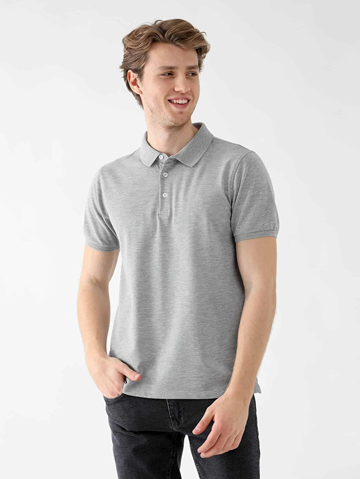 Dufy Gri Melanj Erkek Slim Fit Düz  Polo Yaka Tshirt - 85453