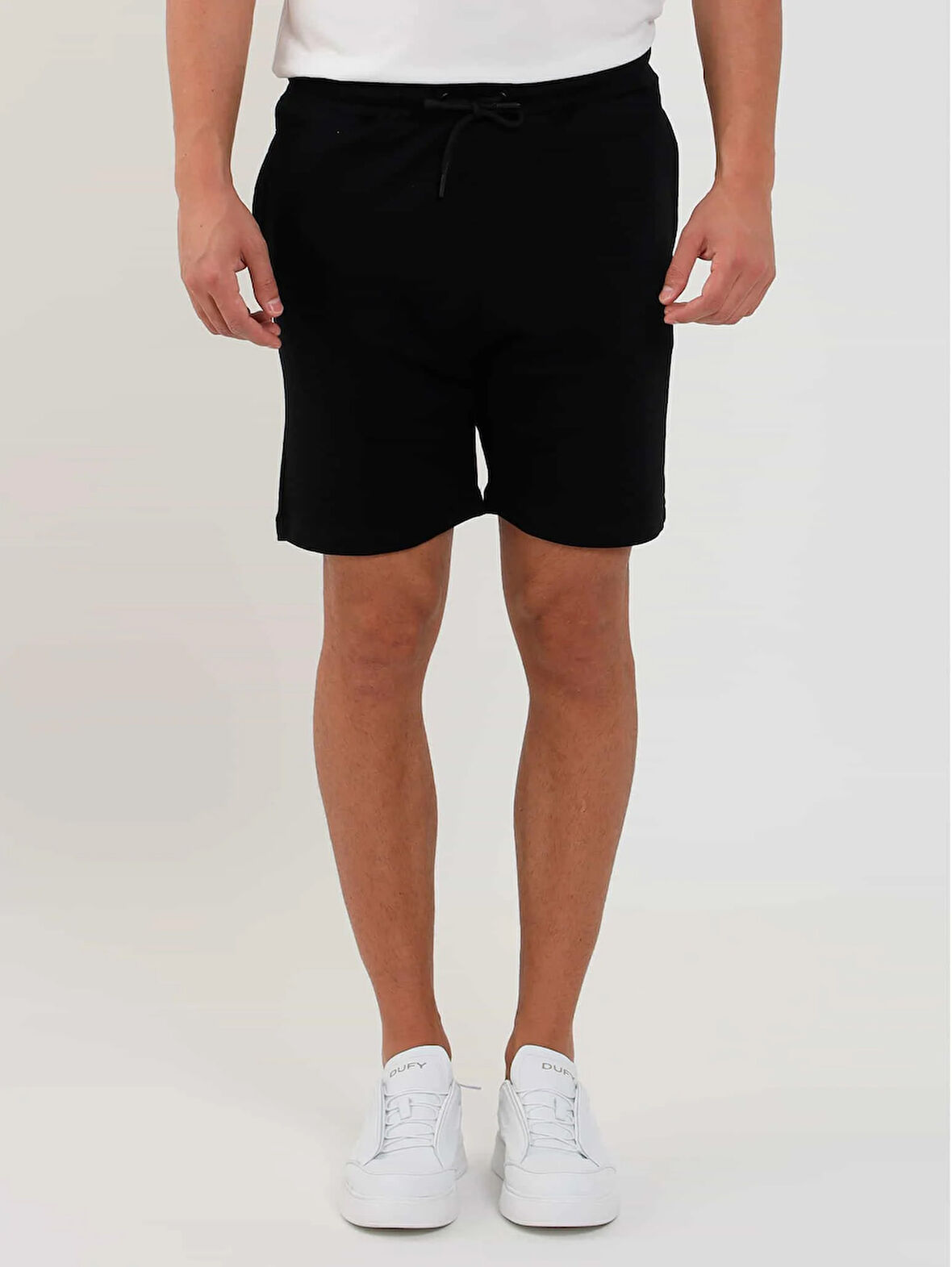 Dufy Siyah Erkek Regular Fit Düz Casual Örme Short - 88553