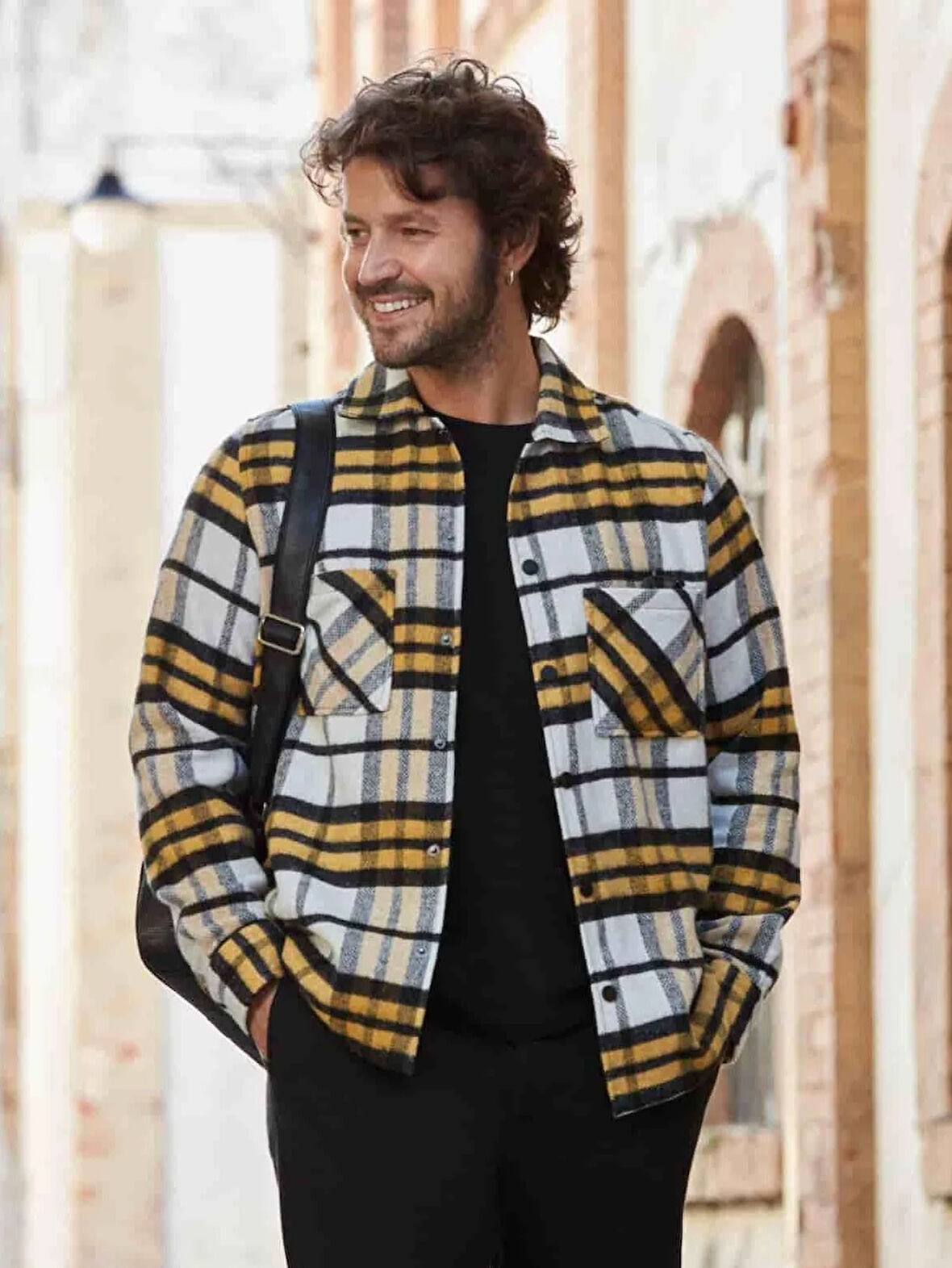 Dufy Sarı Erkek Regular Fit Ekose Desenli Brent Yaka Uzun Kol Oduncu Gömlek - 90497