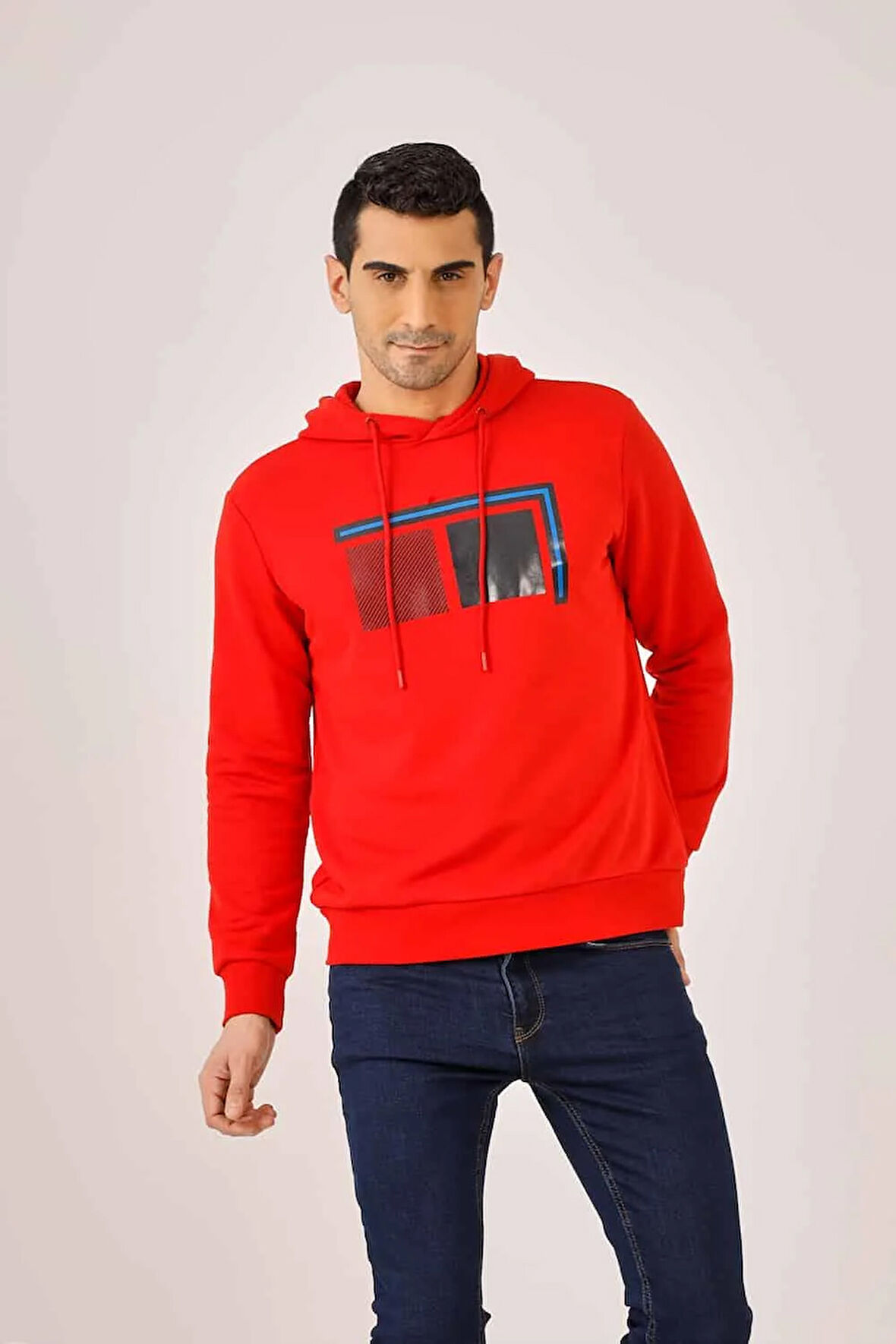 Dufy Kırmızı Erkek Regular Fit Baskılı  Kapüşonlu Sweatshirt - 90915