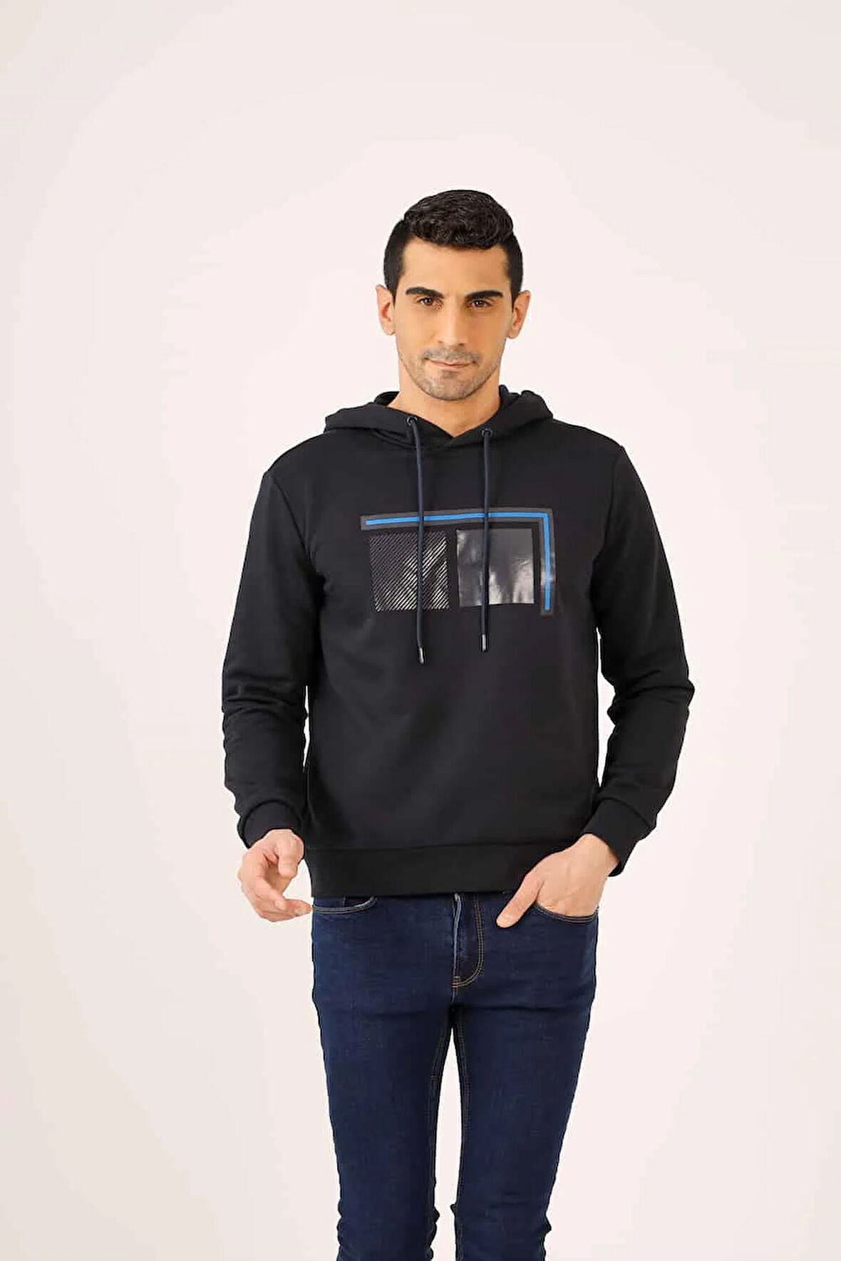 Dufy Lacivert Erkek Regular Fit Baskılı  Kapüşonlu Sweatshirt - 90920