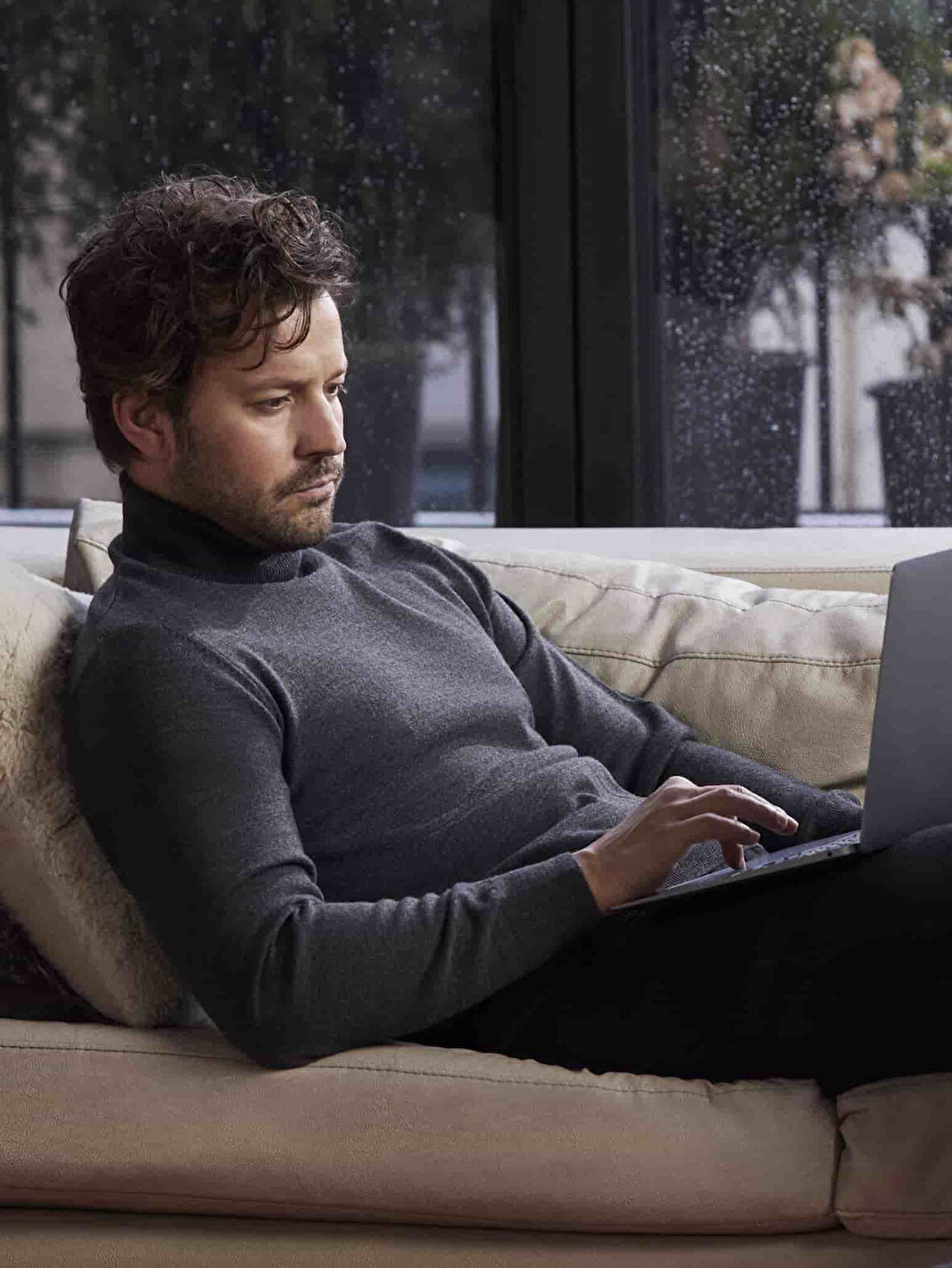 Dufy Antrasit Erkek Slim Fit Düz Klasik Tam Balıkçı Yaka Kazak - 91082