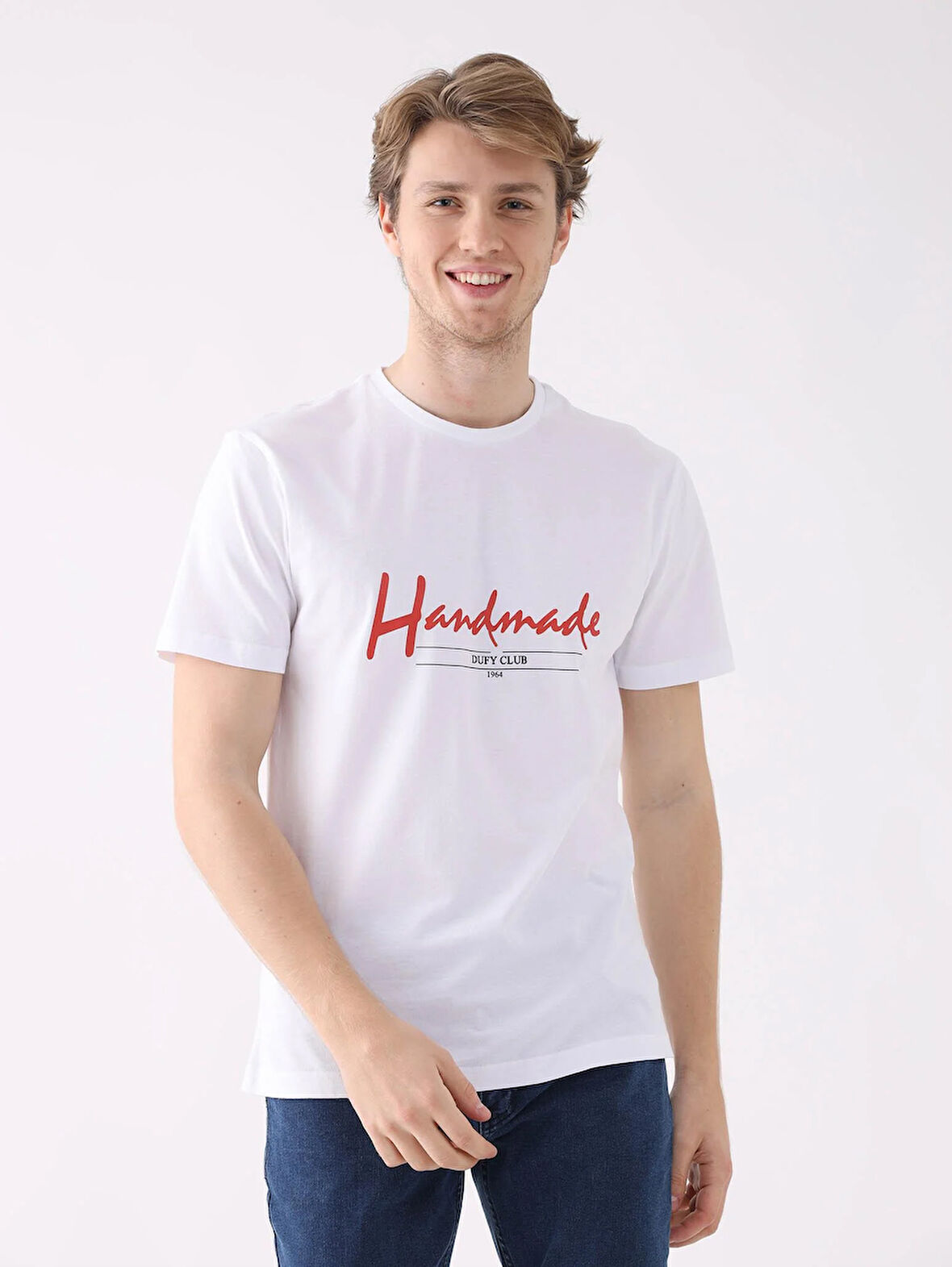 Dufy Beyaz Erkek Regular Fit Baskılı Casual O Yaka Tshirt - 94351