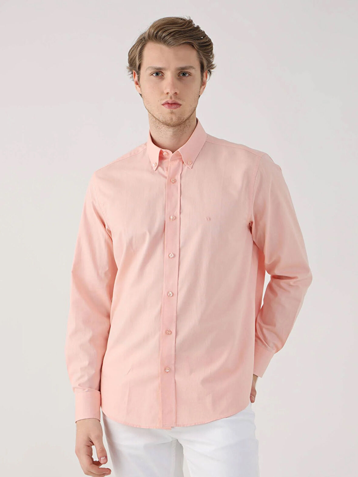 Dufy Somon Erkek Regular Fit Oxford Brent Düğmeli Yaka Uzun Kol Gömlek - 94837
