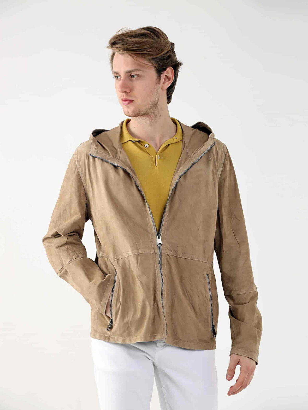 Dufy Bej Erkek Regular Fit Düz Kapüşonlu Mont - 96319