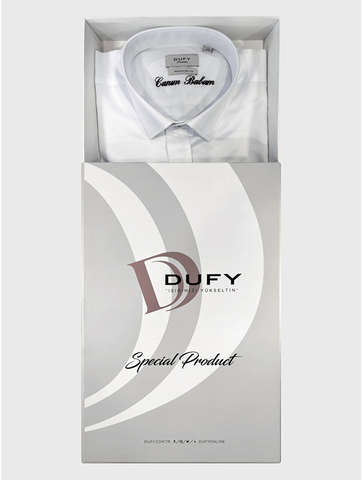 Dufy Beyaz Erkek Regular Fit Desenli Brent Yaka Uzun Kol Gömlek - 96663