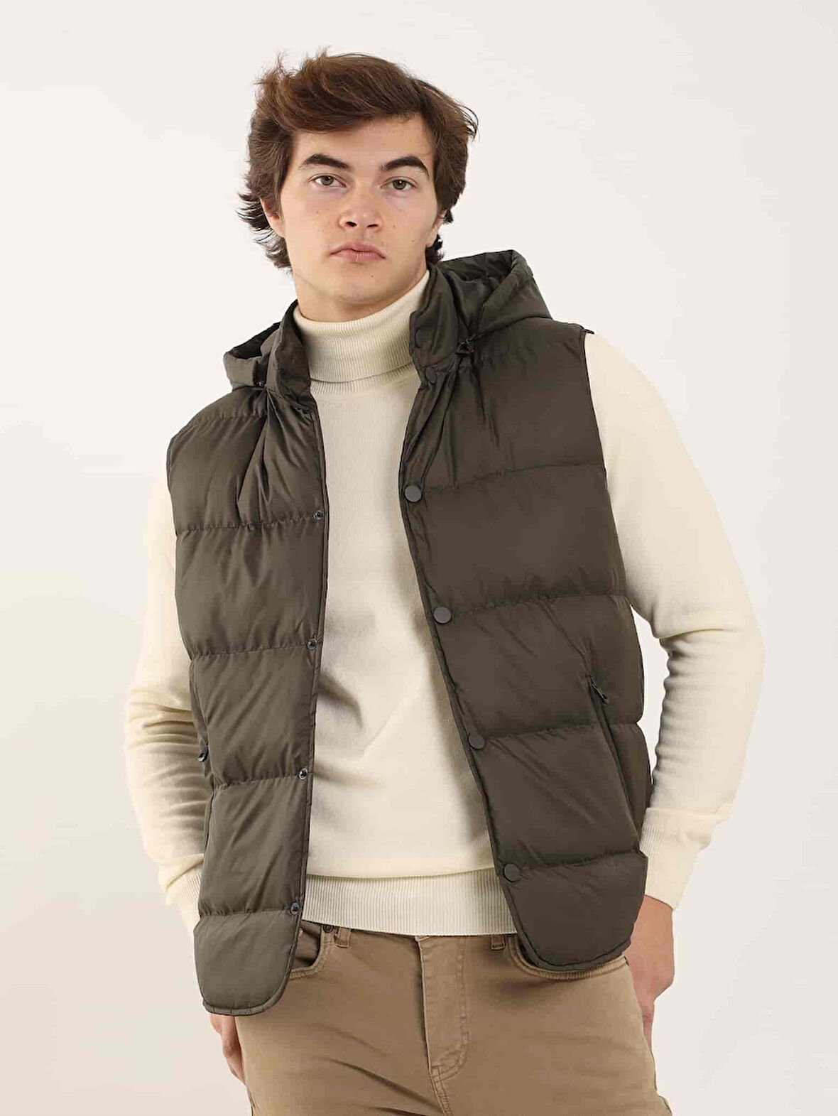 Dufy Kahverengi Erkek Regular Fit Düz Kapüşolu Yelek Mont - 96758