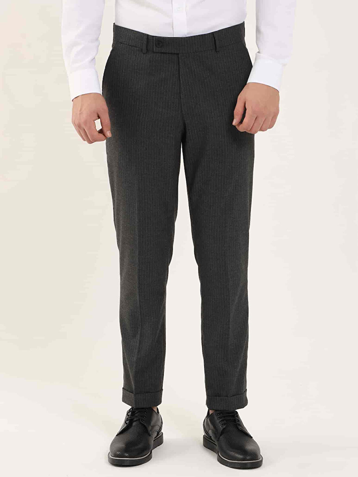 Dufy Koyu Gri Erkek Slim Fit Çizgili Klasik Pantolon - 97615