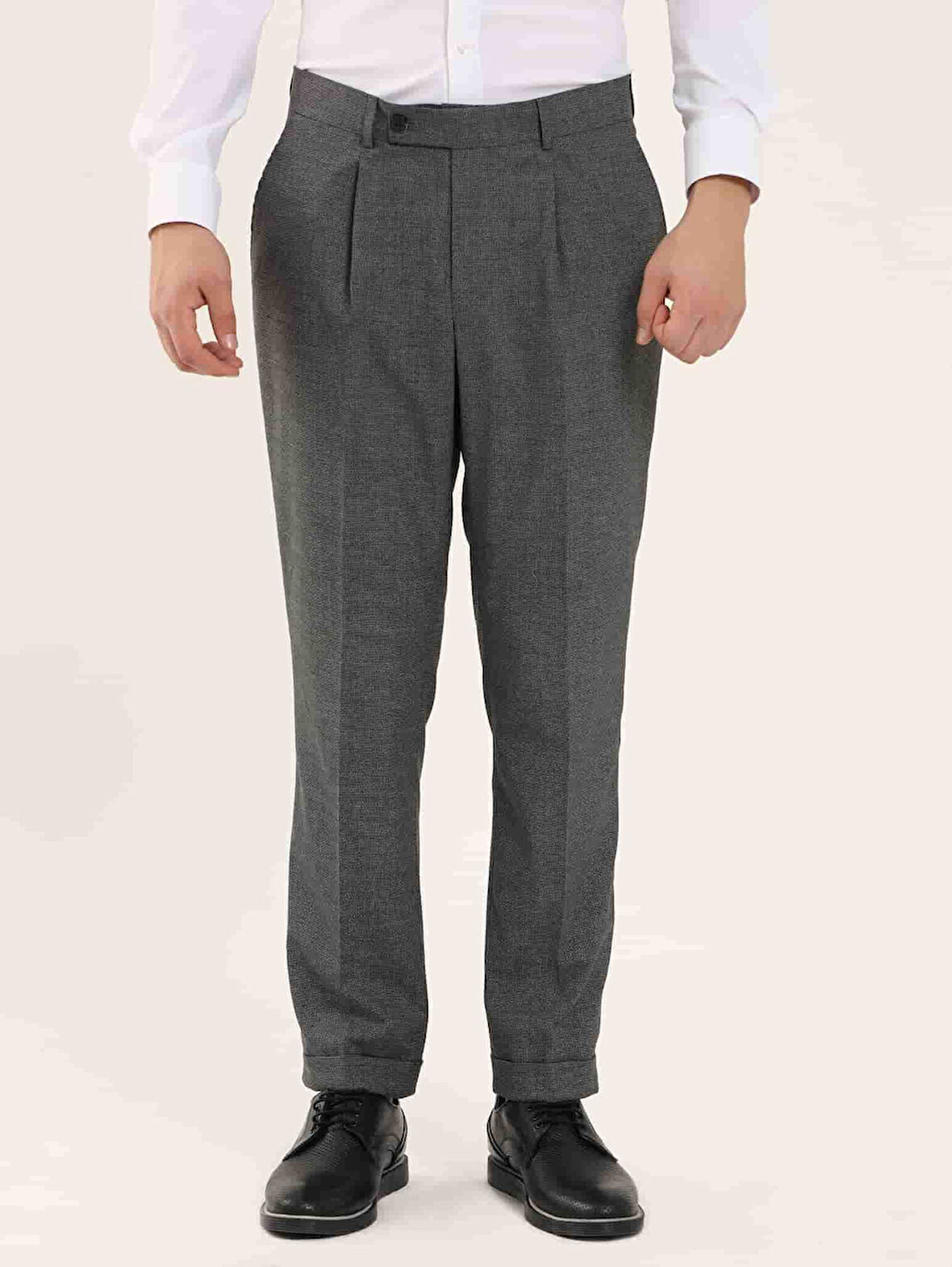 Dufy Gri Erkek Slim Fit Melanj Desenli Klasik Pantolon - 97669