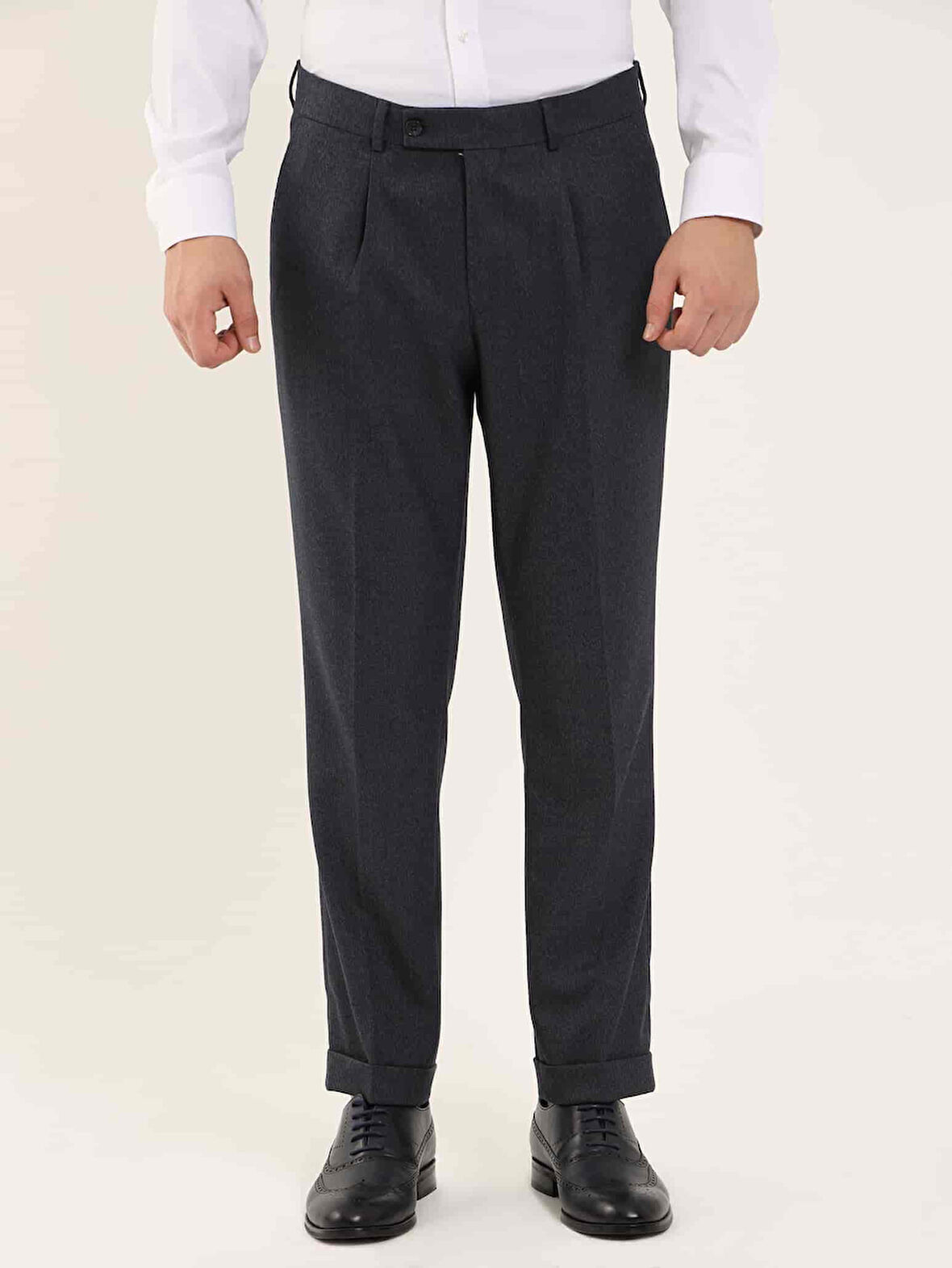 Dufy Lacivert Erkek Slim Fit Balıksırtı Desenli Klasik Pantolon - 97704