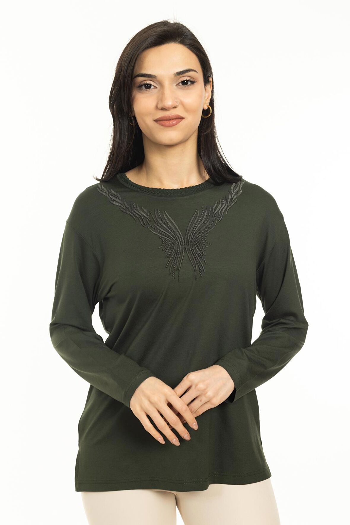 Yeni Sezon Kadın Orta Yaş ve Üzeri Yeni Desen Triko Yaka Likralı Anne Penye Bluz 30520