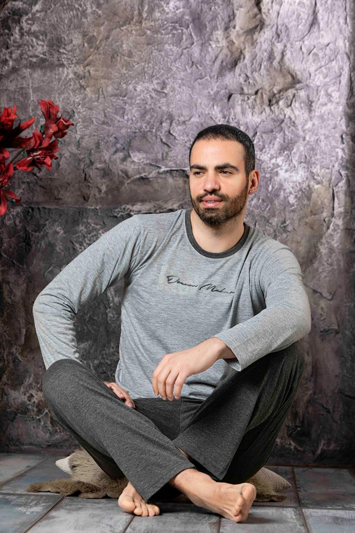 Erkek Penye Pamuk Regular Kalıp Sıfır Yaka Pijama Takımı A803123