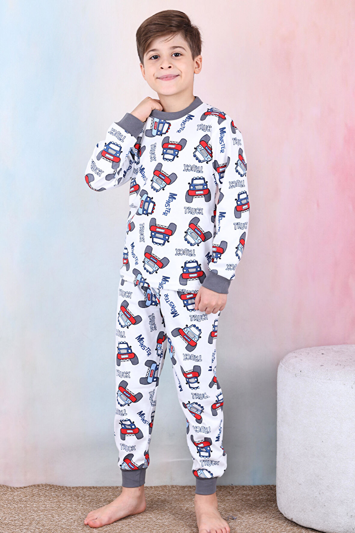 Erkek Çocuk/Bebek %100 Pamuk Pijama Takımı 1850-Füme