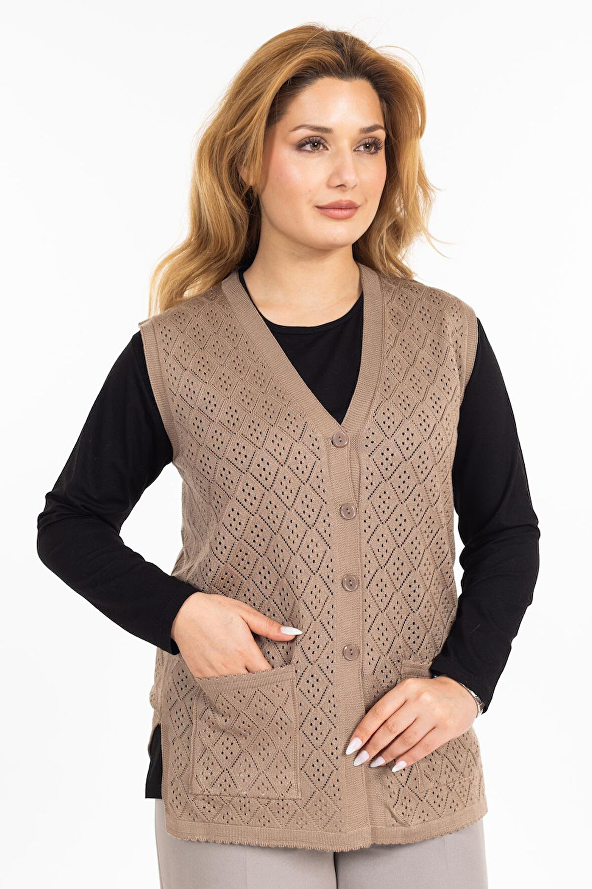 Kadın Orta Yaş ve Üzeri Merserize Cepli Düğmeli Rolax Anne Yelek 750