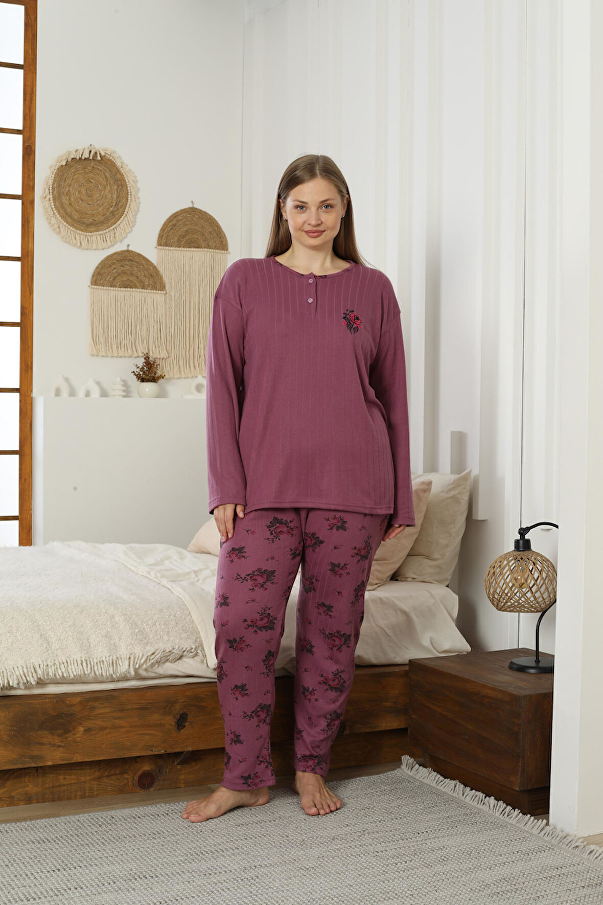 Kadın Orta Yaş ve Üzeri Regular Yüksek Kalite Büyük Beden Pamuk Anne Pijama Takımı 4550