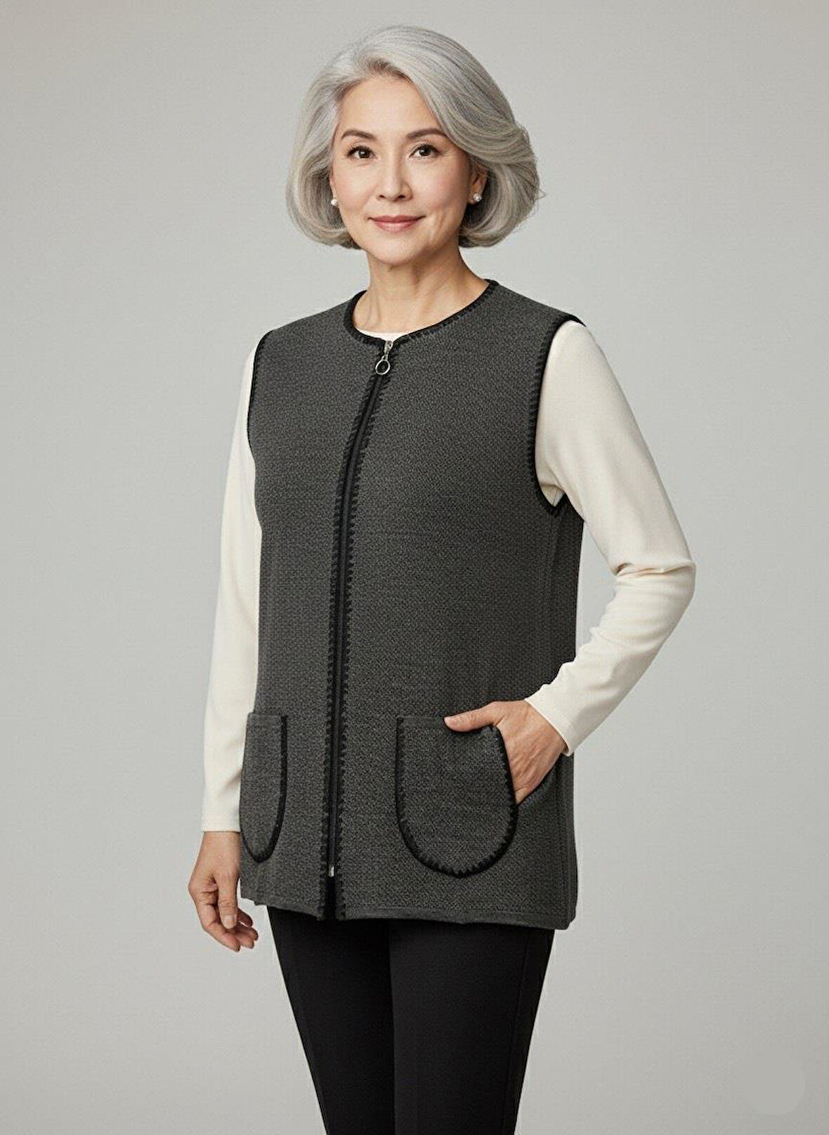 Kadın Orta Yaş ve Üzeri Petek Desenli Fermuarlı Yelek 495