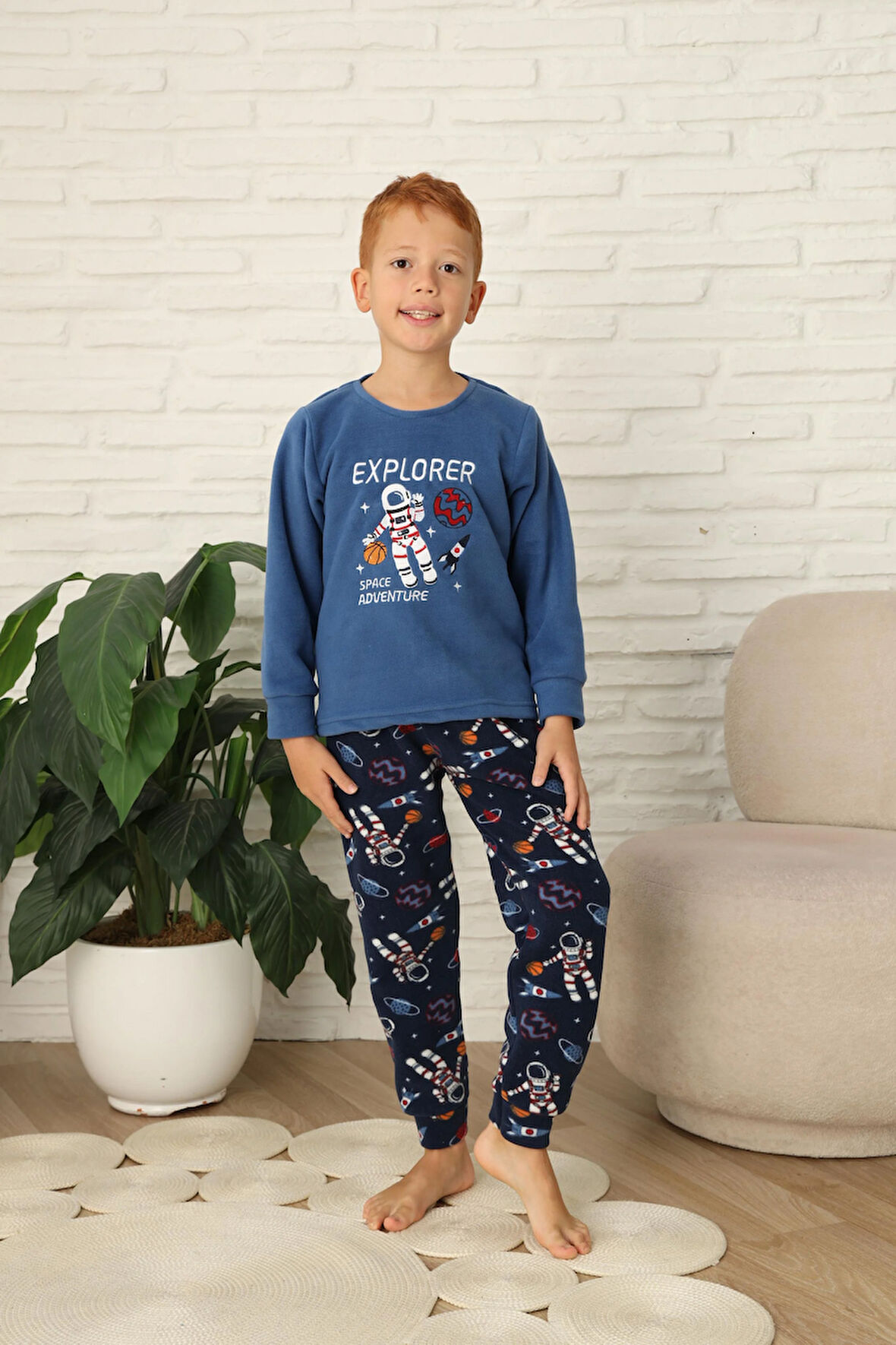 Yeni Stil Sonbahar/Kış Erkek Çocuk Uzay Figür Astronot Desen Polar Pijama Takımı 4565