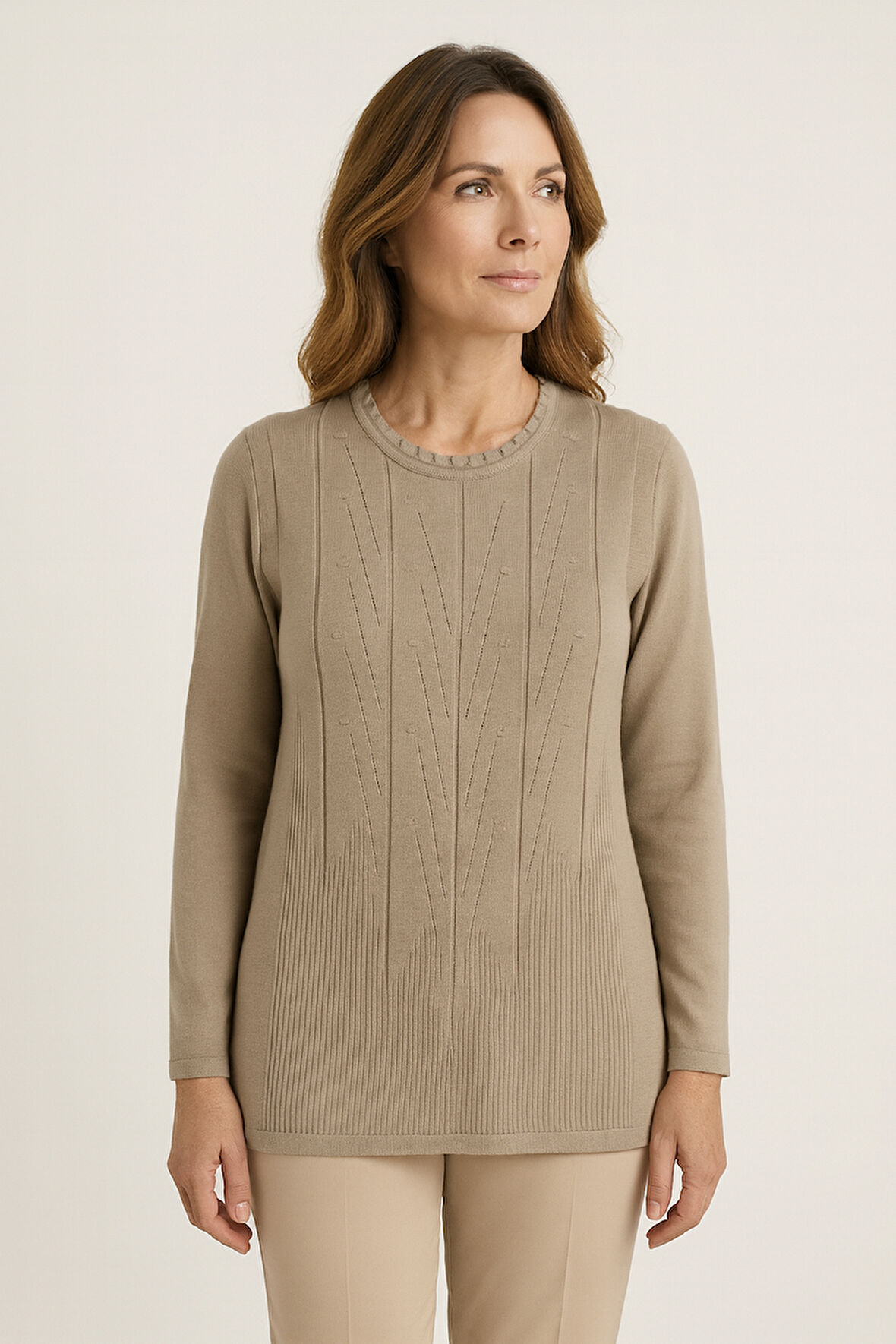 Kadın Yüksek Kalite Soğuk İplik Triko Örgü Anne Kazak Bluz 3056