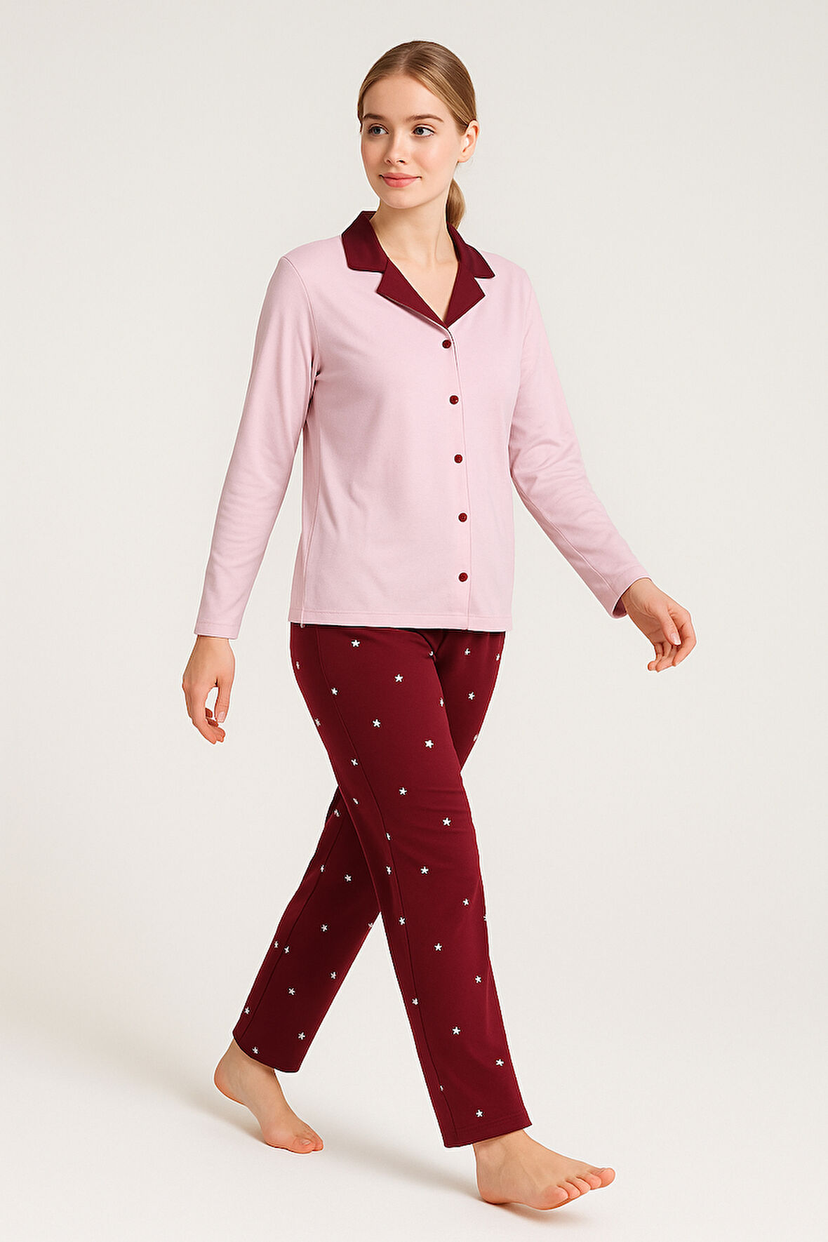 Kadın Milan Kumaş Rahat Kalıp Düğmeli Yumuşacık Pijama Takımı 4982