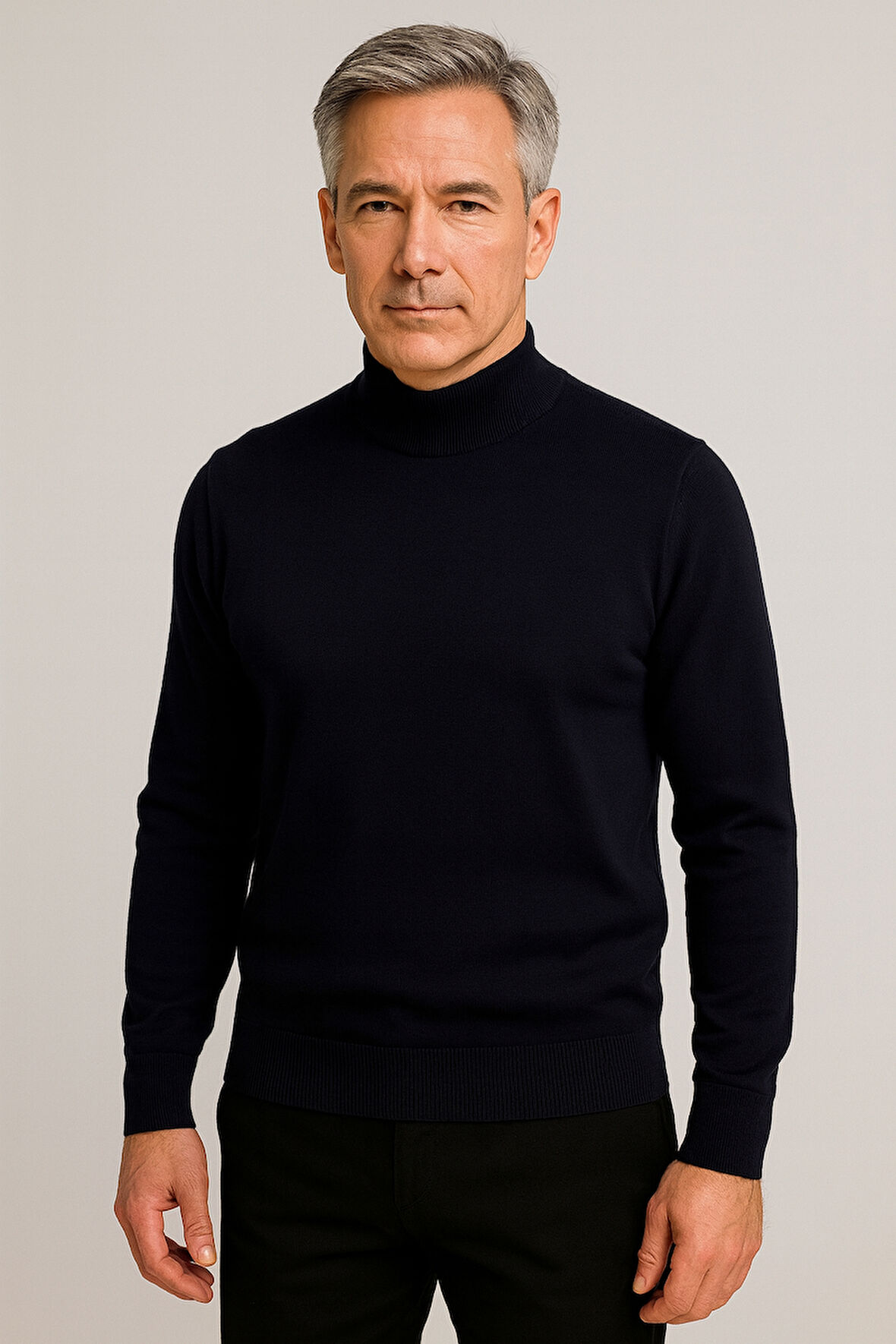 Erkek Orta Kalınlıkta  Pamuk Yumuşak Dokulu Yarım Boğazlı Balıkçı Yaka Kazak 6260