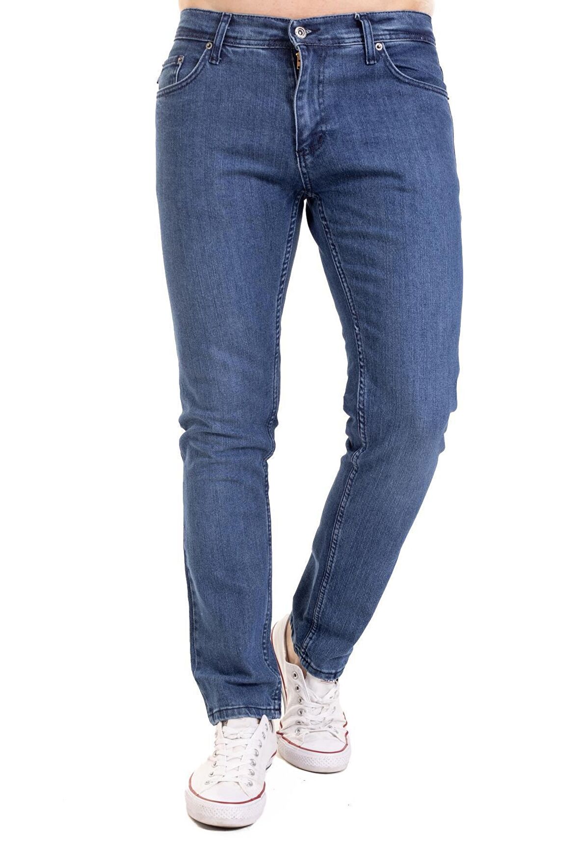 Erkek Denim Regular Fit Rahat Kalp Normal Bel Düz Paça Likralı Kot Pantolon 95505 Açık Mavi