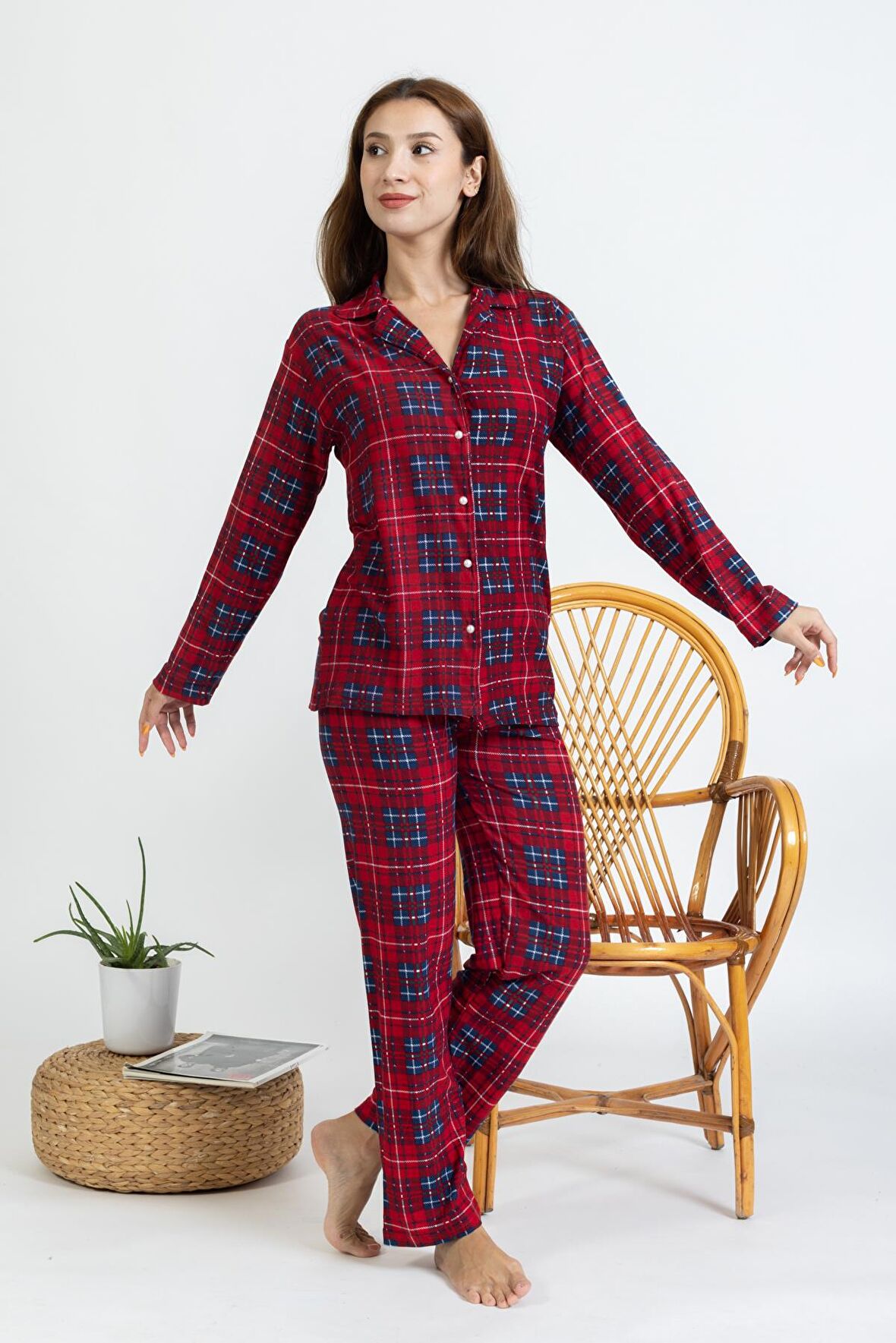 Yeni Sezon Düğmeli Süet Kadın Pijama Takımı 5503