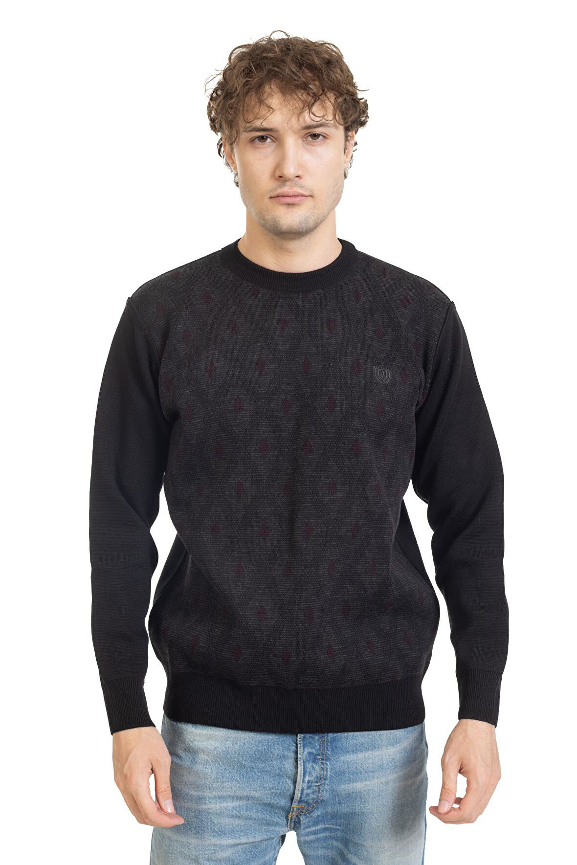 Erkek Orta Yaş ve Üzeri Sıkı Dokuma Triko Örgü Akrilik Kışlık Baba Yuvarlak Yaka Kazak 2078