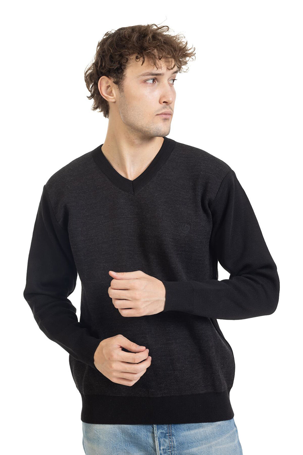 Erkek Orta Yaş ve Üzeri Sıkı Dokuma Triko Örgü Akrilik Kışlık Baba V Yaka Kazak 2060