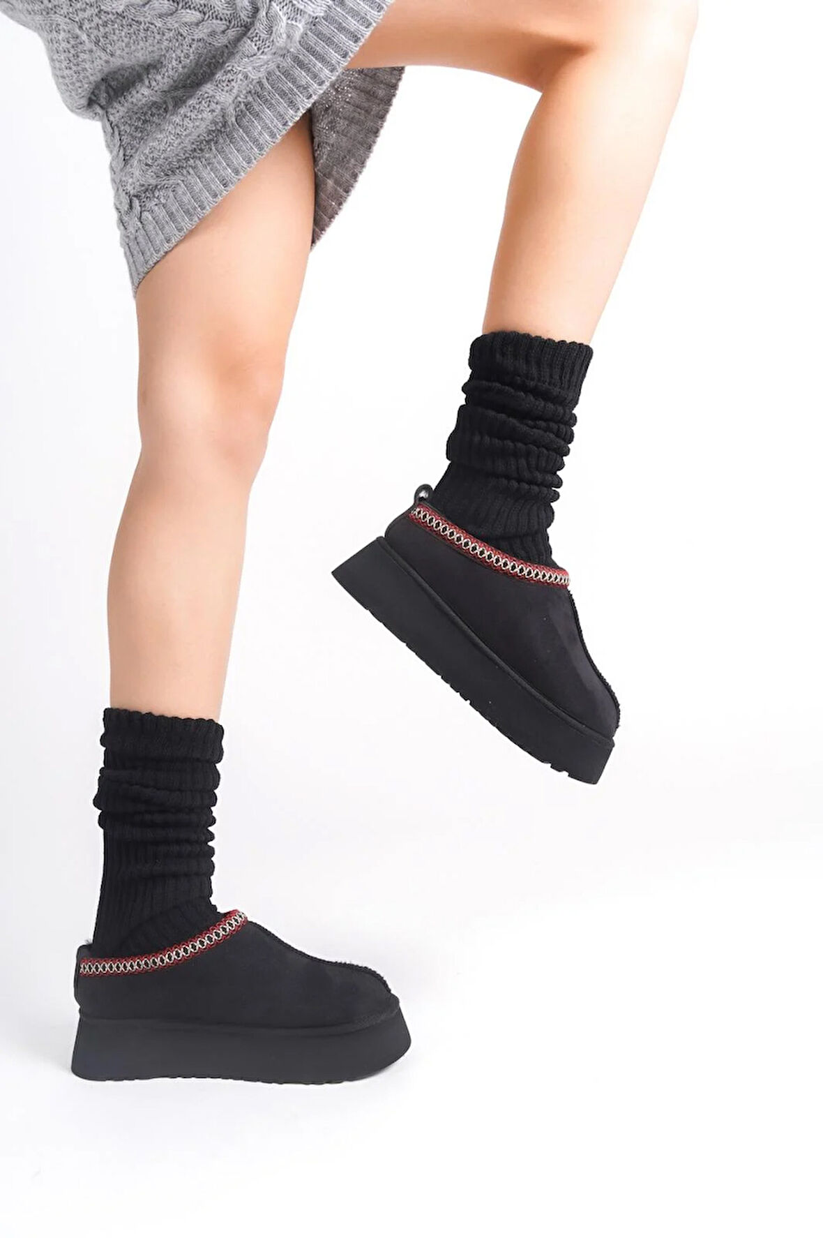 Kadın Rose İçi Tüylü Düz Taban Ayakkabı - Yarım Bot  siyah