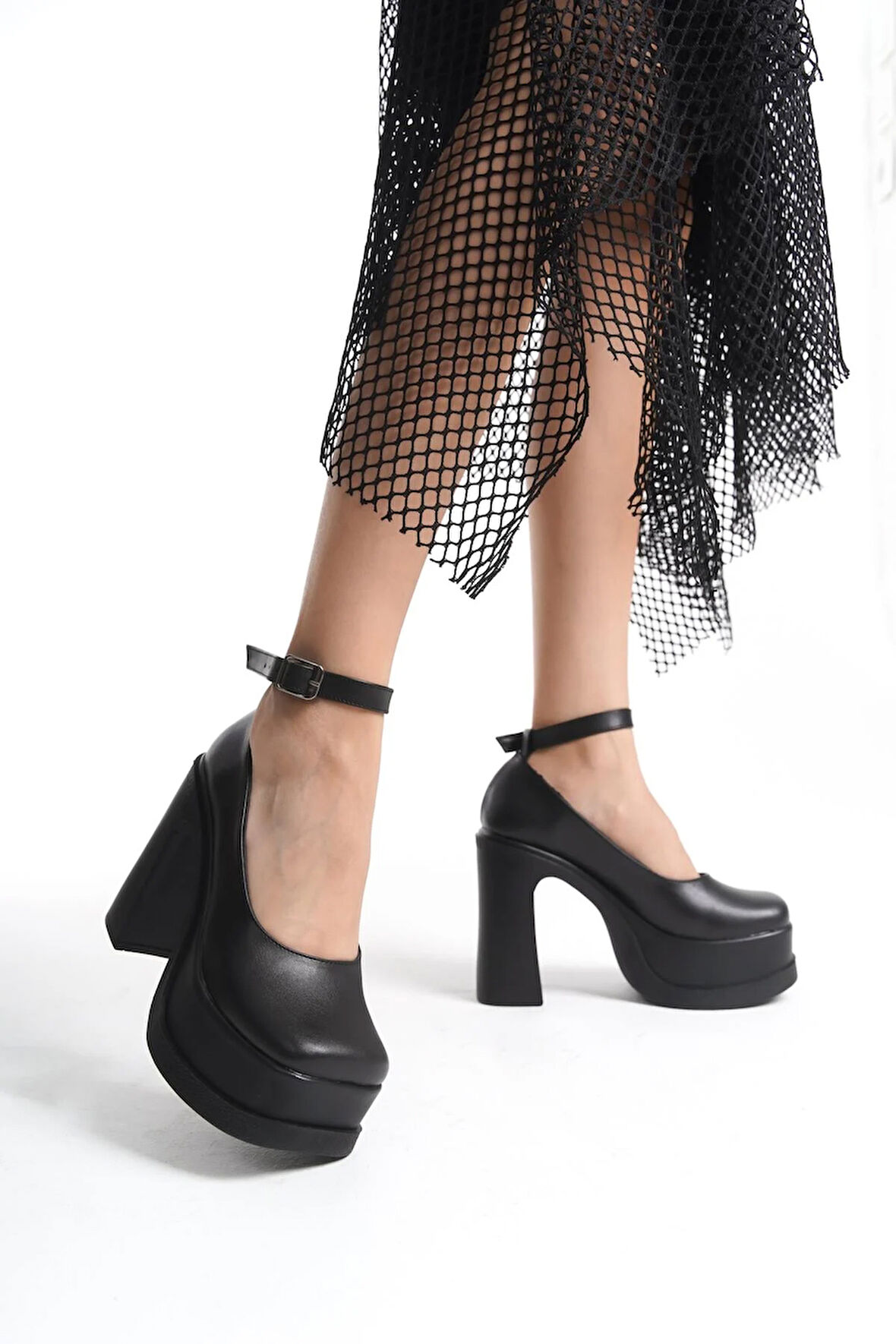 Kadın Della Bilekten Bağlamalı  (12cm) Platform Topuklu Ayakkabı  siyah