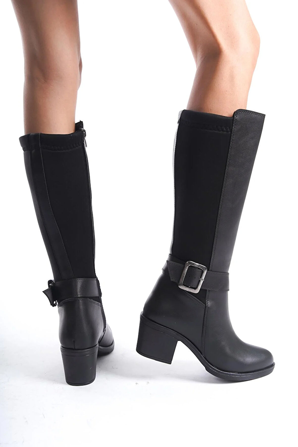 Kadın Poli Tokalı Dalgıç Kumaş Çizme  Siyah