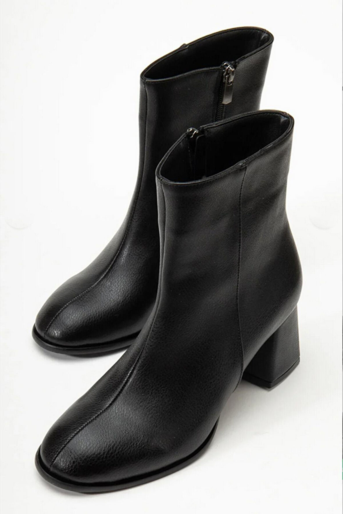 Kadın Marta Siyah Kalın Topuklu Yumurta  Burun Fermuarlı Bot